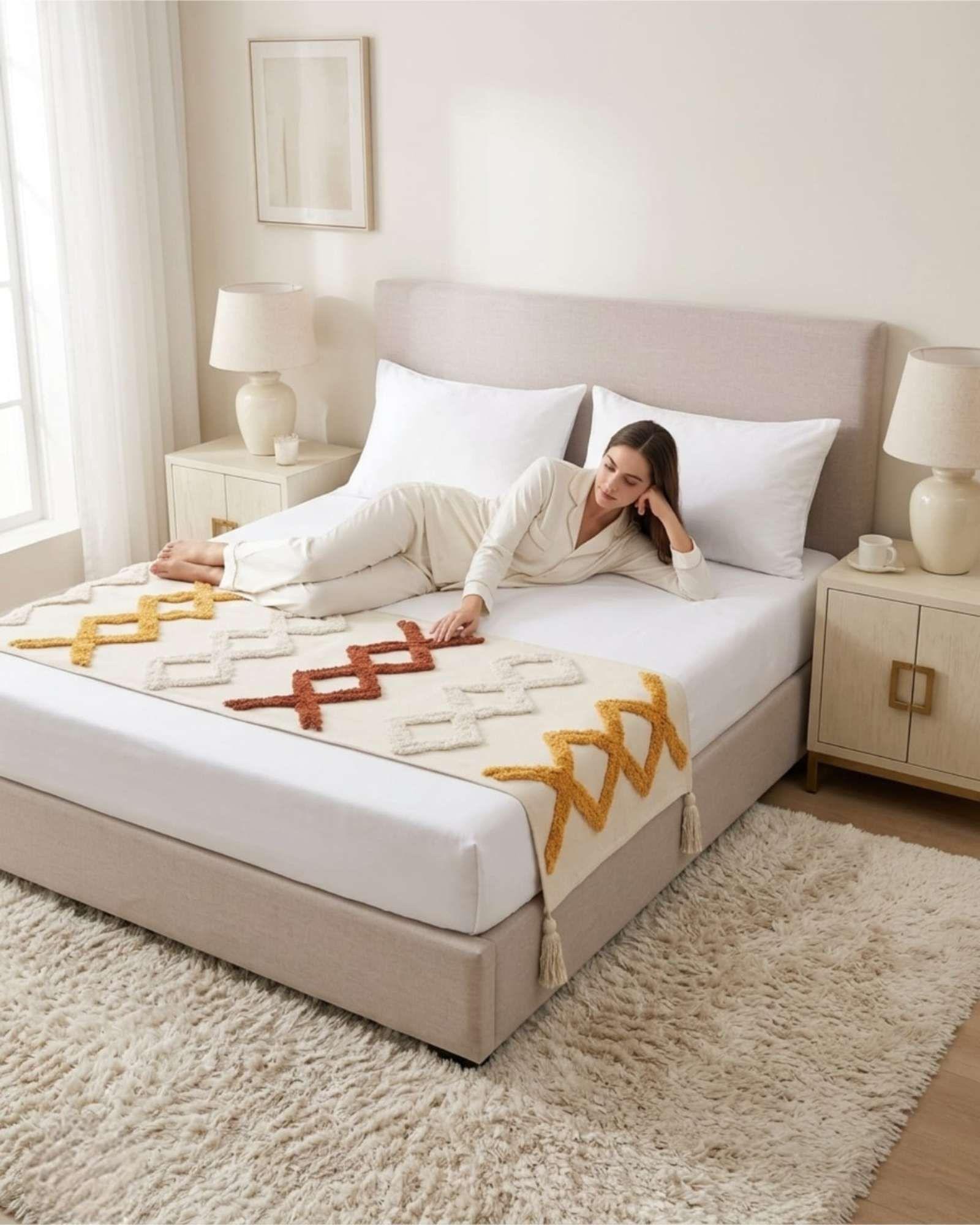 Piecera De Cama Boho Con Dos Fundas Cojin Bordado PF7-2