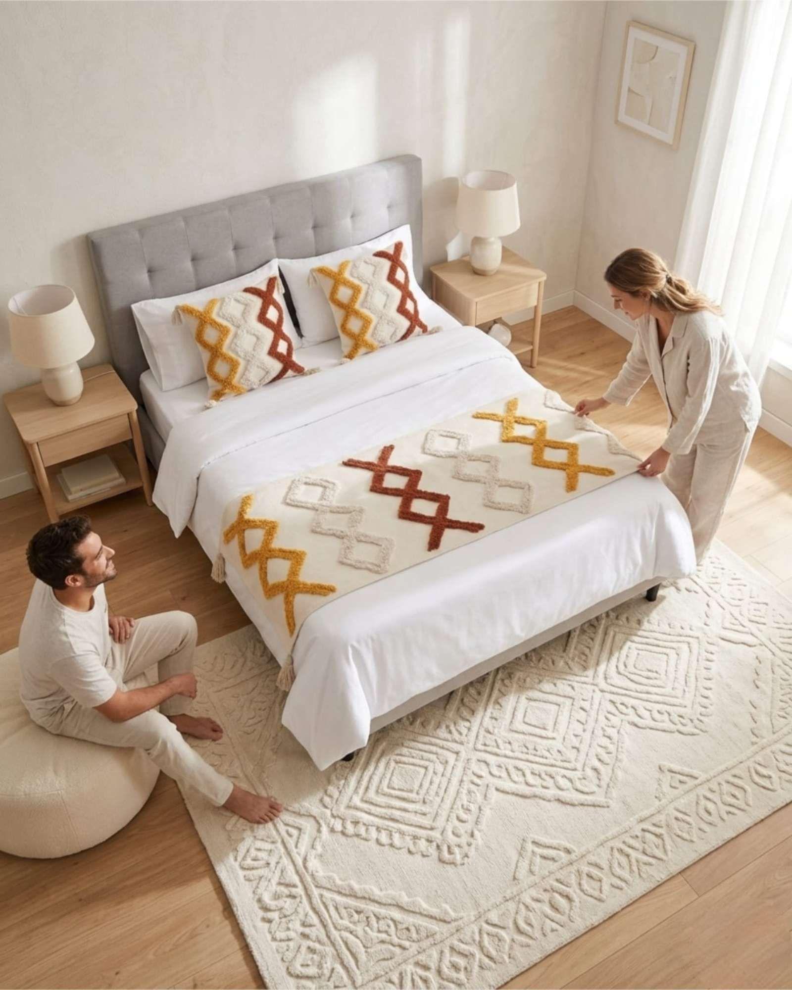 Piecera De Cama Boho Con Dos Fundas Cojin Bordado PF7-3