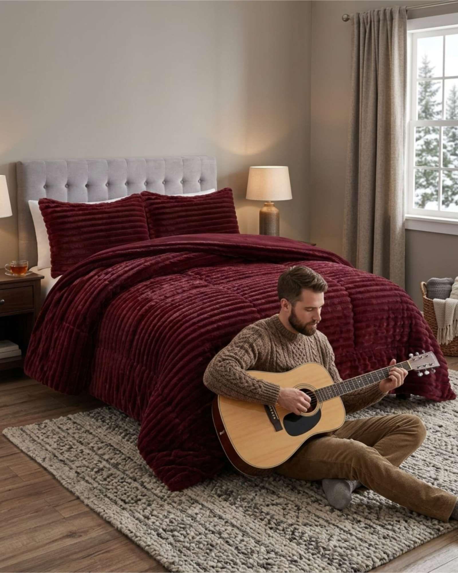 Cubrecama 2 plazas Pana de Terciopelo Premium "Dale a tu dormitorio un toque elegante" rojo-2