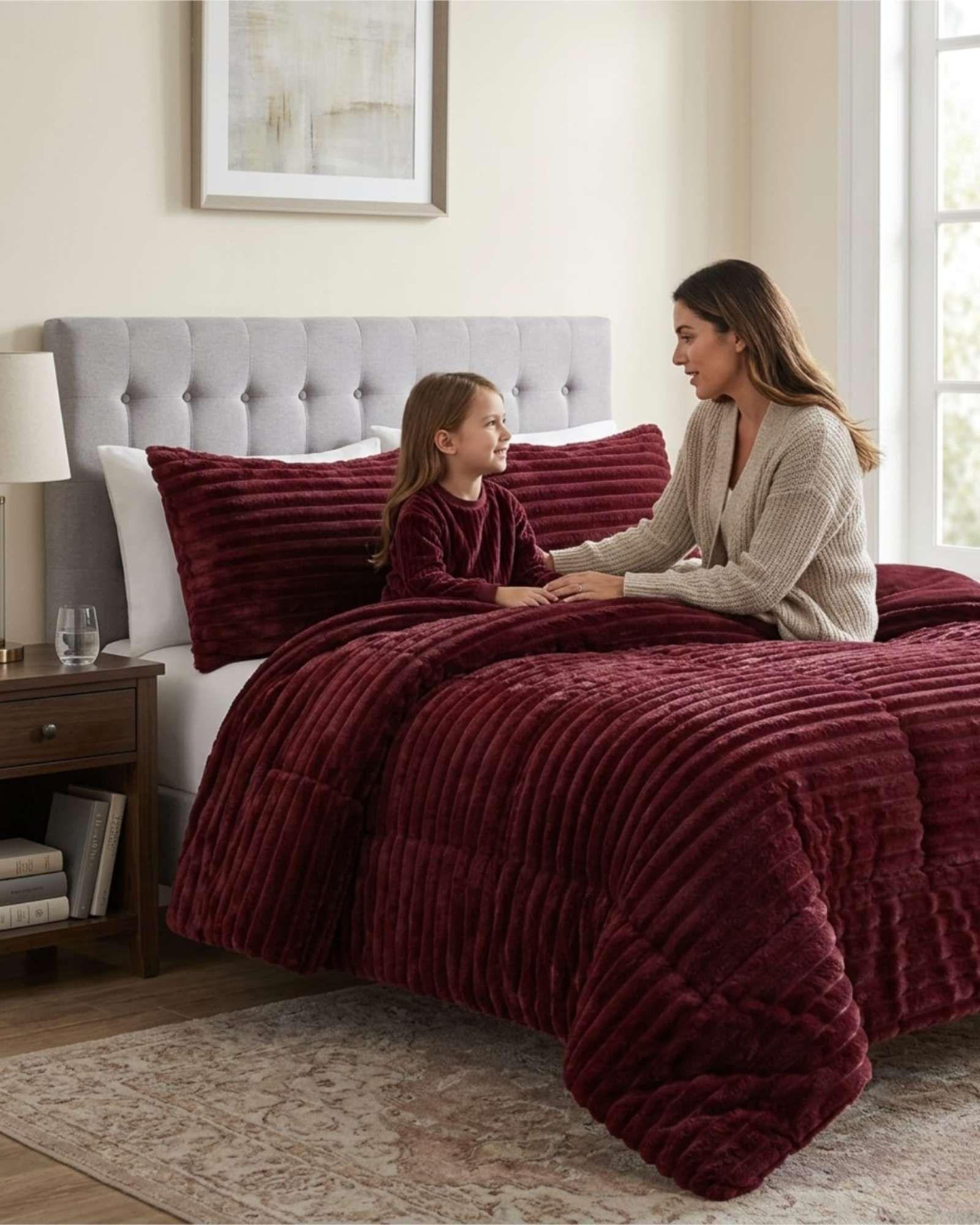 Cubrecama 2 plazas Pana de Terciopelo Premium "Dale a tu dormitorio un toque elegante" rojo-3