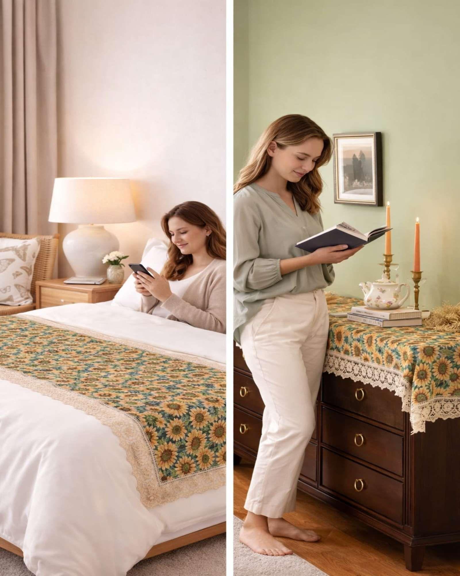 Piecera de Cama Multiuso Diseño Bohemio con Encaje 80x200cm m4-2