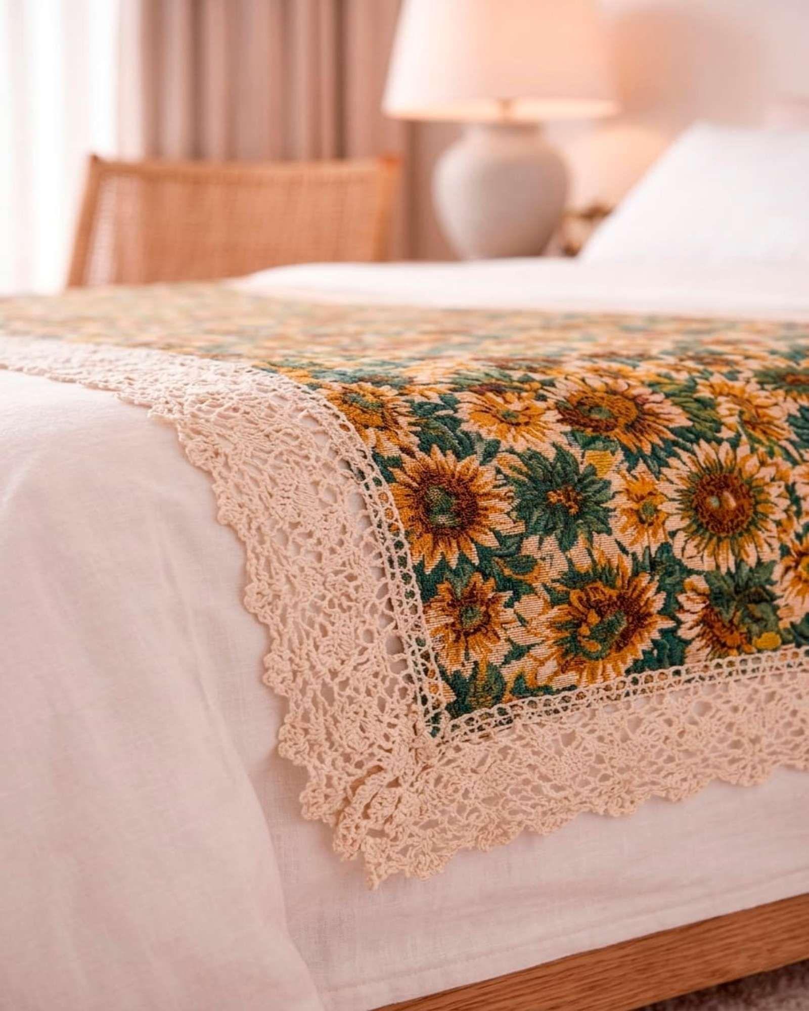 Piecera de Cama Multiuso Diseño Bohemio con Encaje 80x200cm m4-3