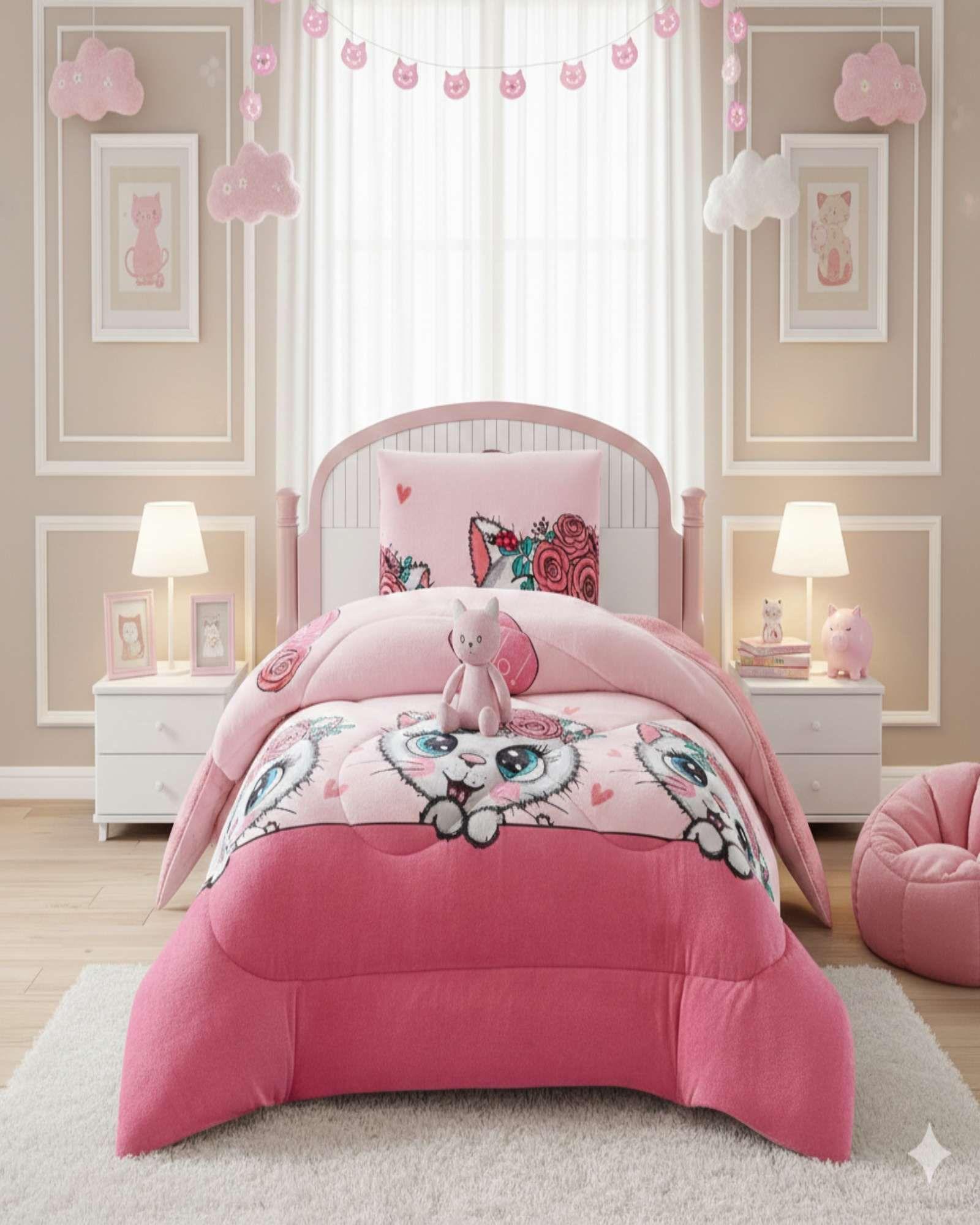 Cubrecama Plumón Chiporro Plaza y Media NIÑA GATITA-4