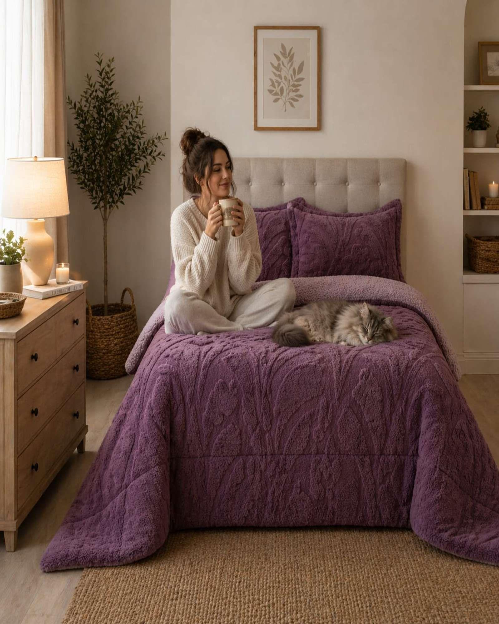Cubrecama Sherpa Jacquard Deluxe King Diseño Relieve 3-2