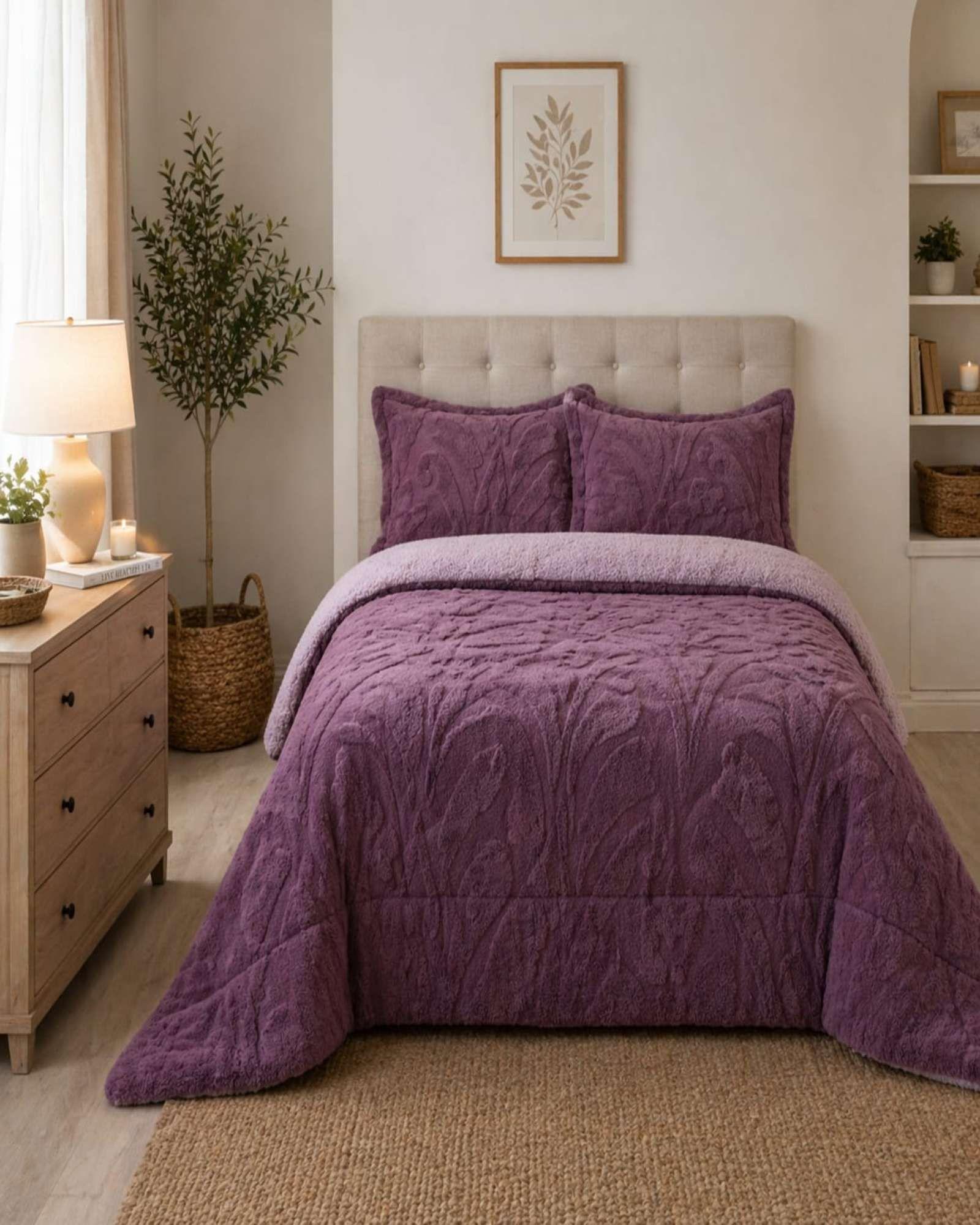 Cubrecama Sherpa Jacquard Deluxe King Diseño Relieve 3-3