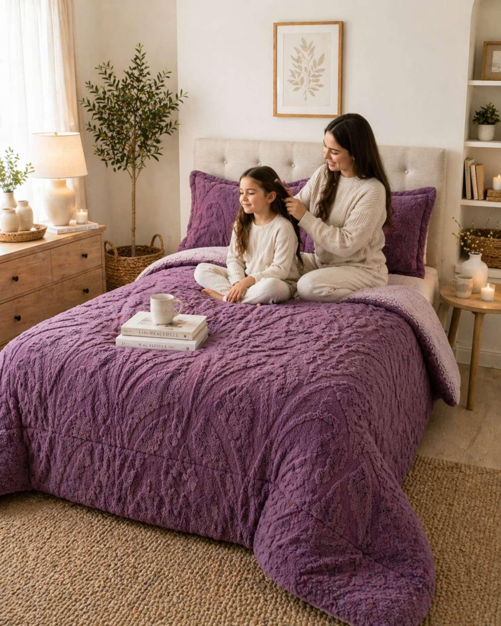 Cubrecama Sherpa Jacquard Deluxe King Diseño Relieve 3-4