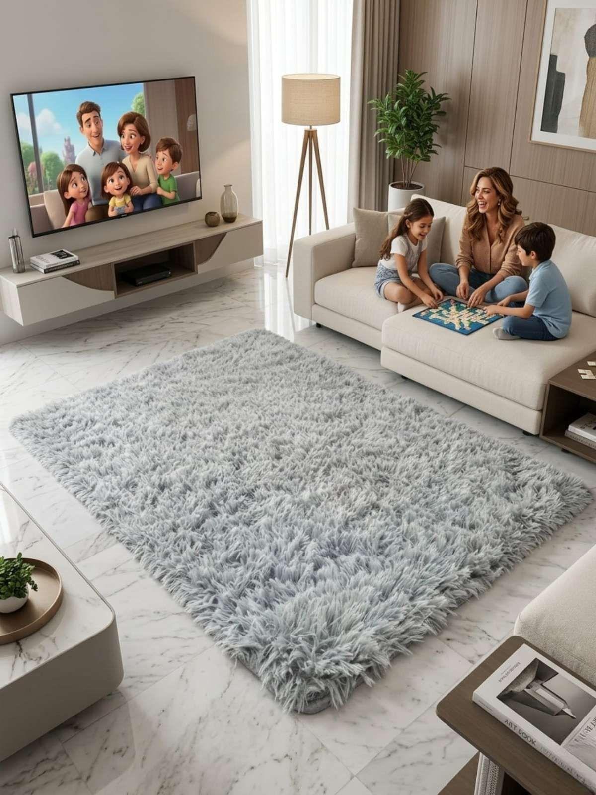 Alfombra Shaggy Pelo Largo 150x200 Cm Suave Living Dormitorio color gris-3