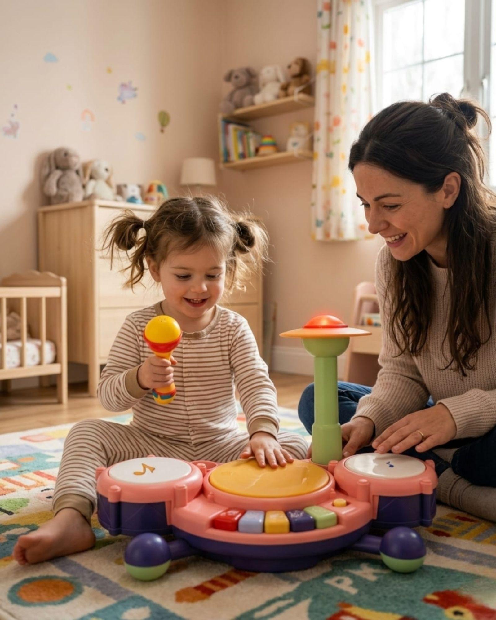 Juguete Didáctico Batería Musical Con Luces Y Sonido Para Bebé Rosa-0