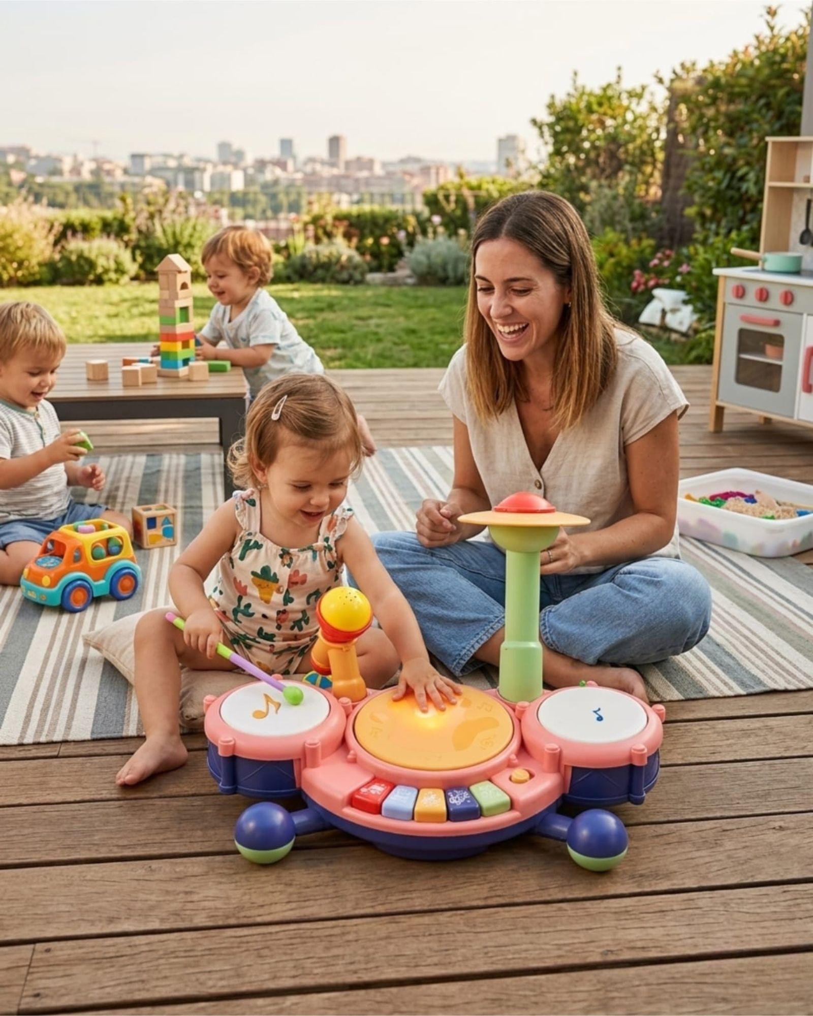 Juguete Didáctico Batería Musical Con Luces Y Sonido Para Bebé Rosa-2