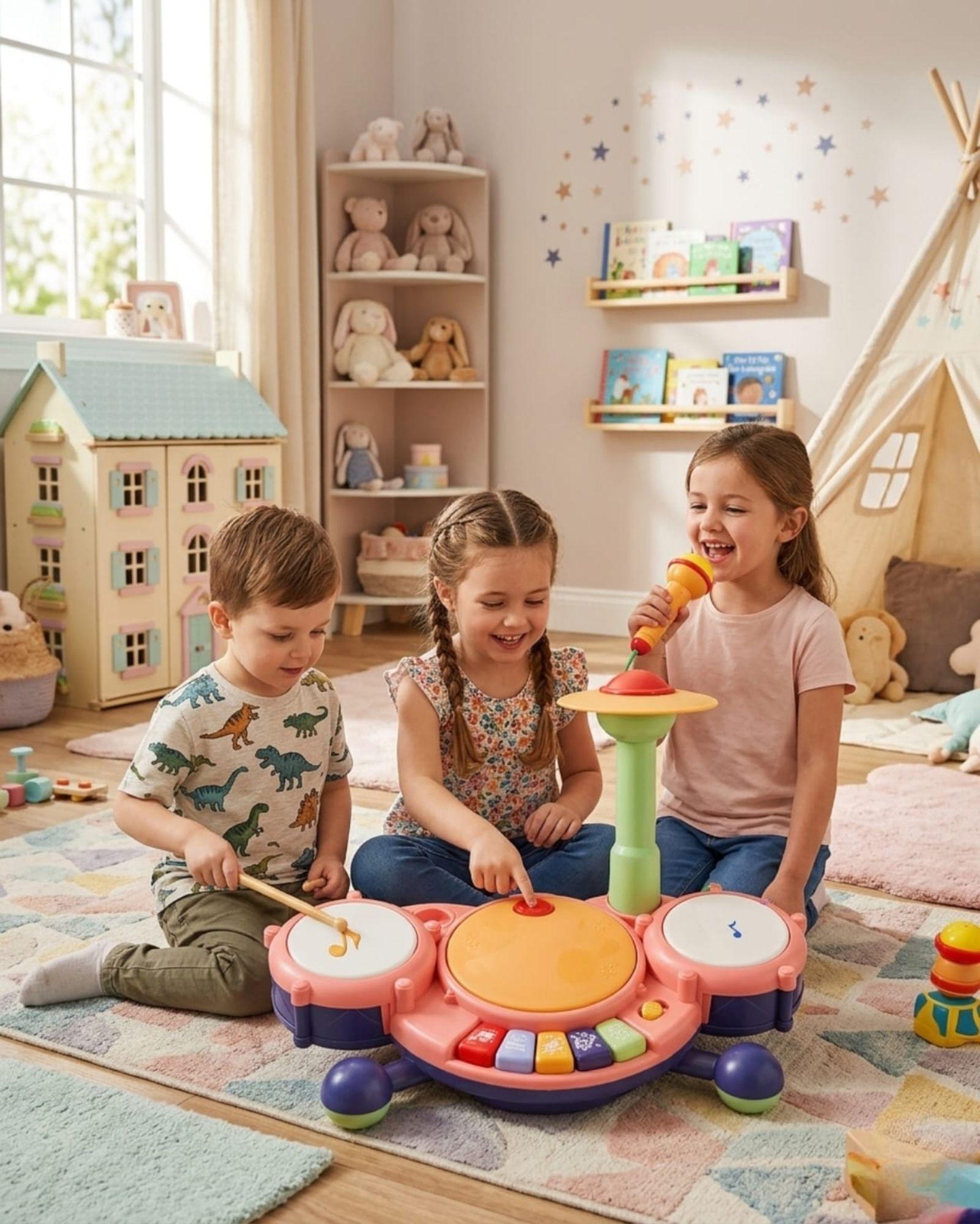 Juguete Didáctico Batería Musical Con Luces Y Sonido Para Bebé Rosa-3