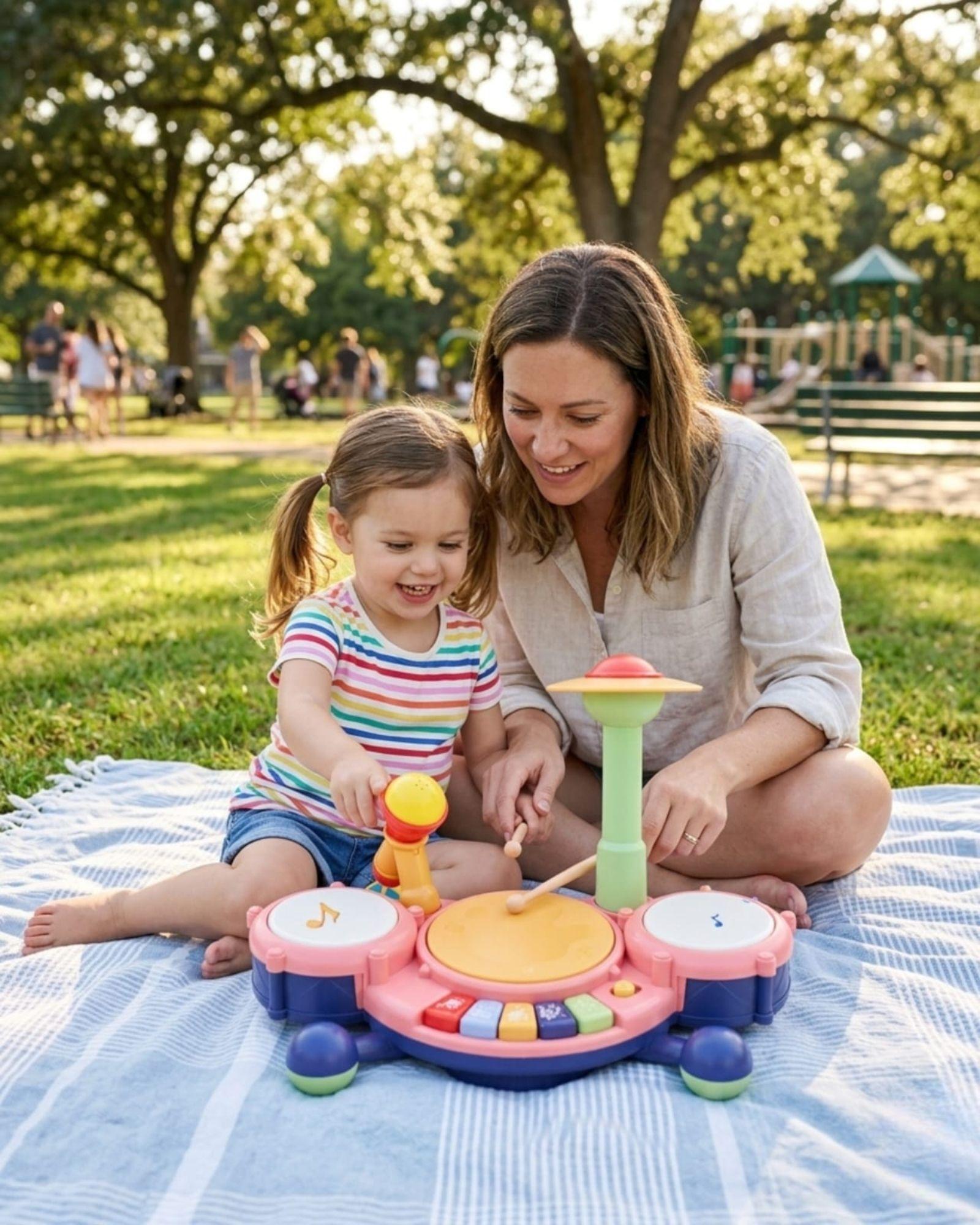 Juguete Didáctico Batería Musical Con Luces Y Sonido Para Bebé Rosa-4