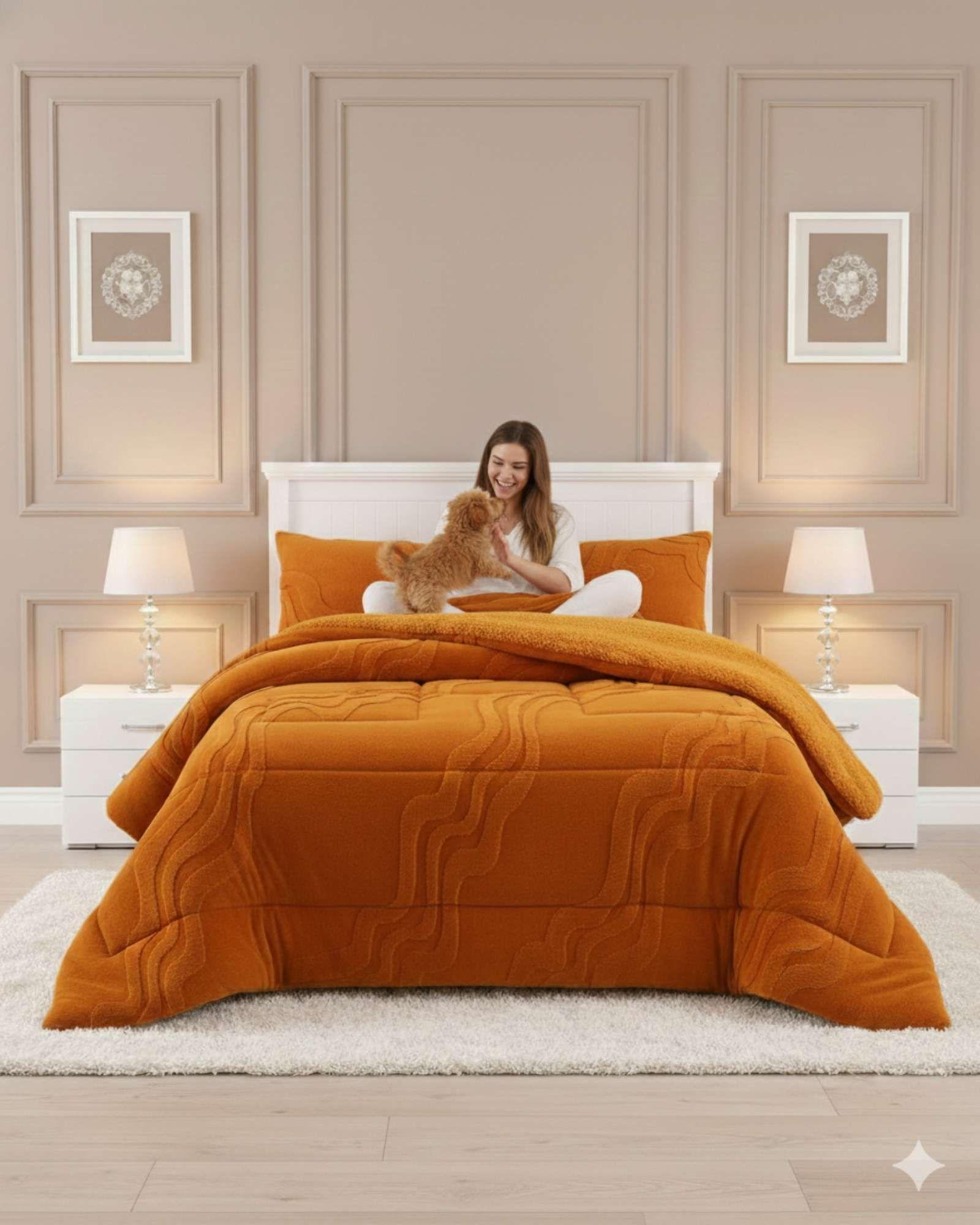 CUBRECAMA DE INVIERNO PREMIUM CON CHIPORRO 2 PLAZA NARANJA *1-2