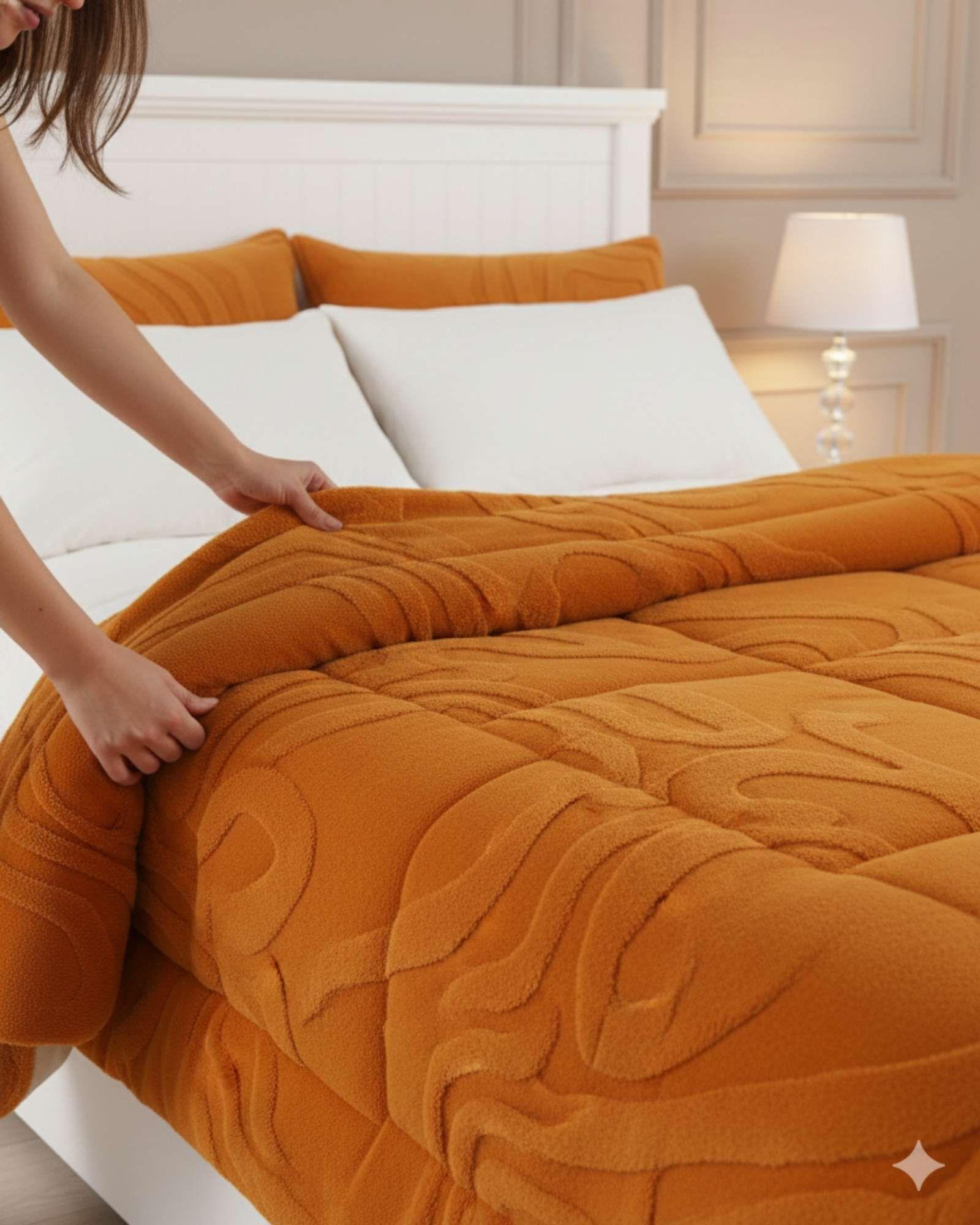 CUBRECAMA DE INVIERNO PREMIUM CON CHIPORRO 2 PLAZA NARANJA *1-4