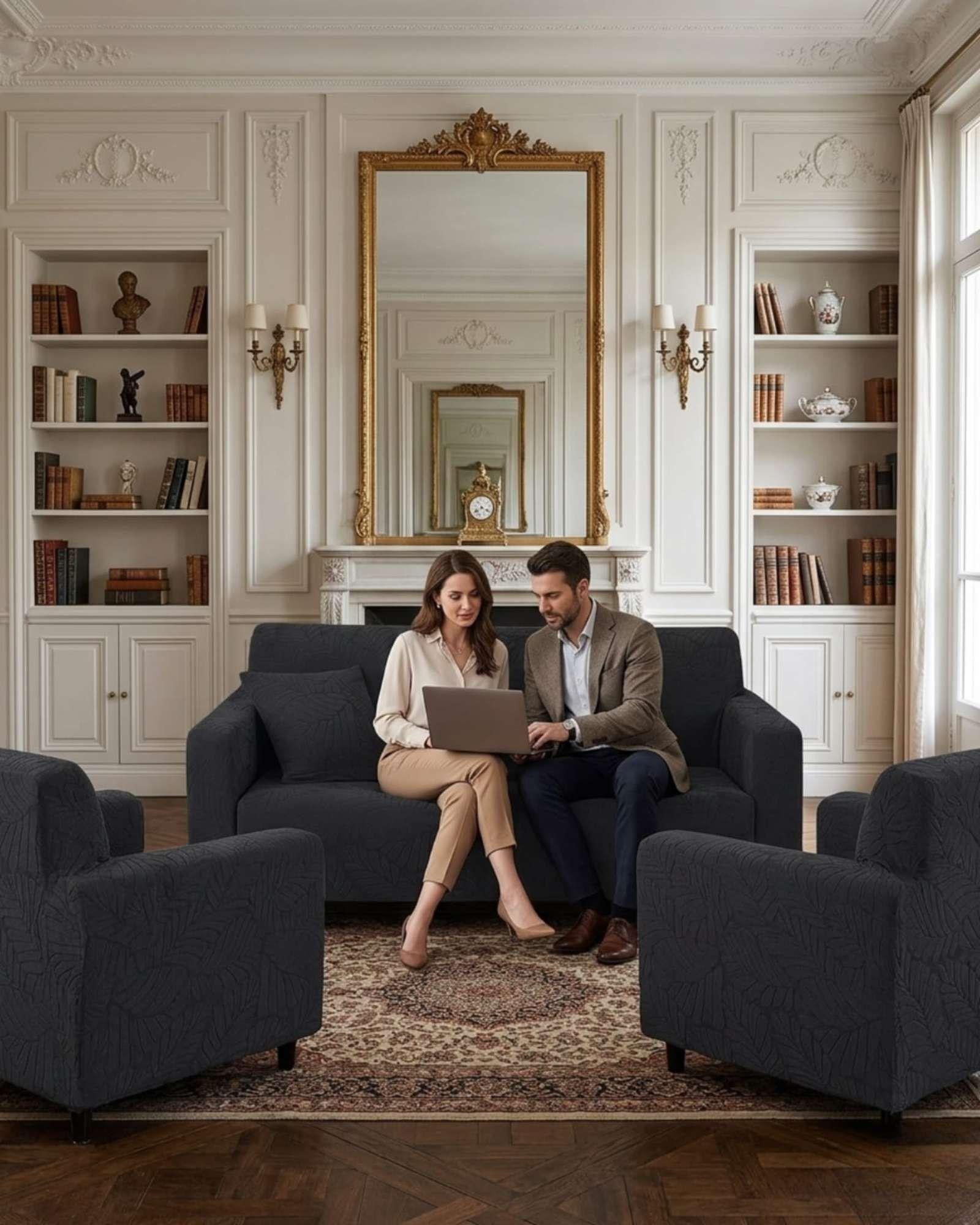 Juego de Fundas para Sillones 3+1+1 Diseño Hojas Elásticas y Lavables A7-2