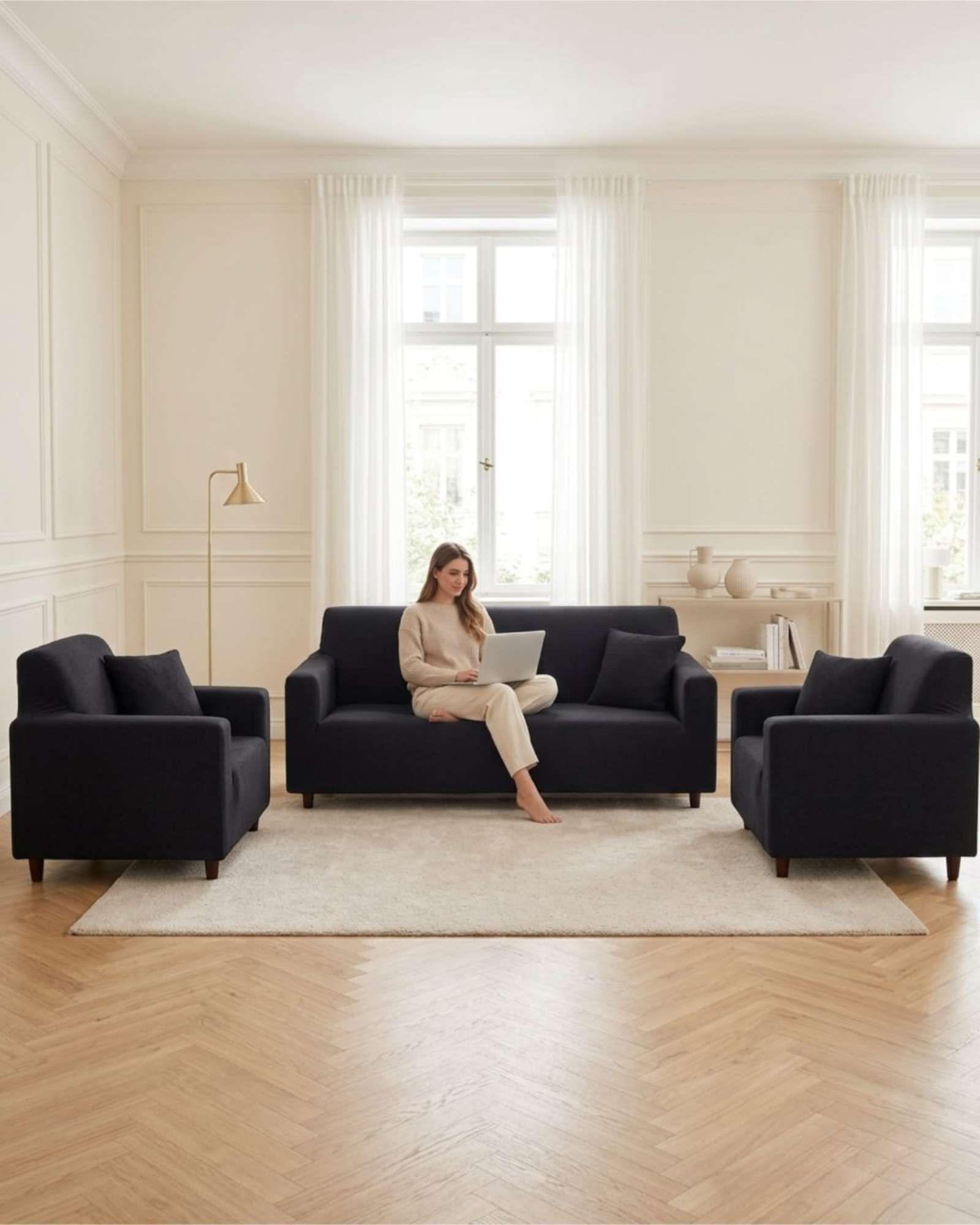 Juego de Fundas para Sillones 3+1+1 Diseño Hojas Elásticas y Lavables A7-3