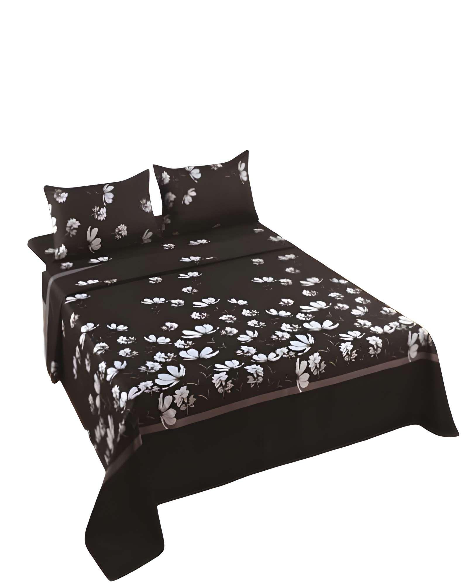 SET DE SABANAS DISEÑO FLORES 2 PLAZAS NEGRO-1