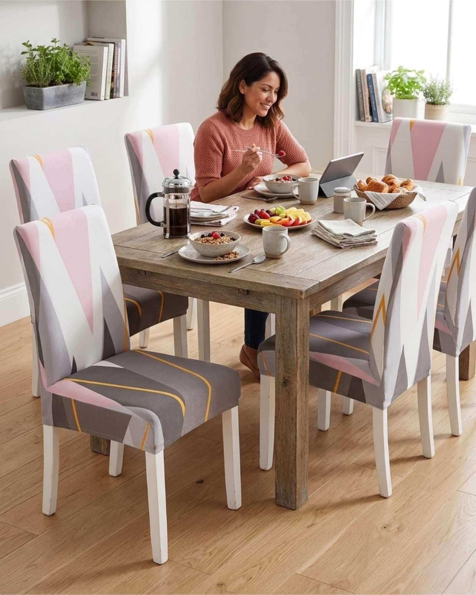 JUEGOS DE 6 FUNDAS PARA SILLAS  CON DISEÑO ELASTICO M10-3