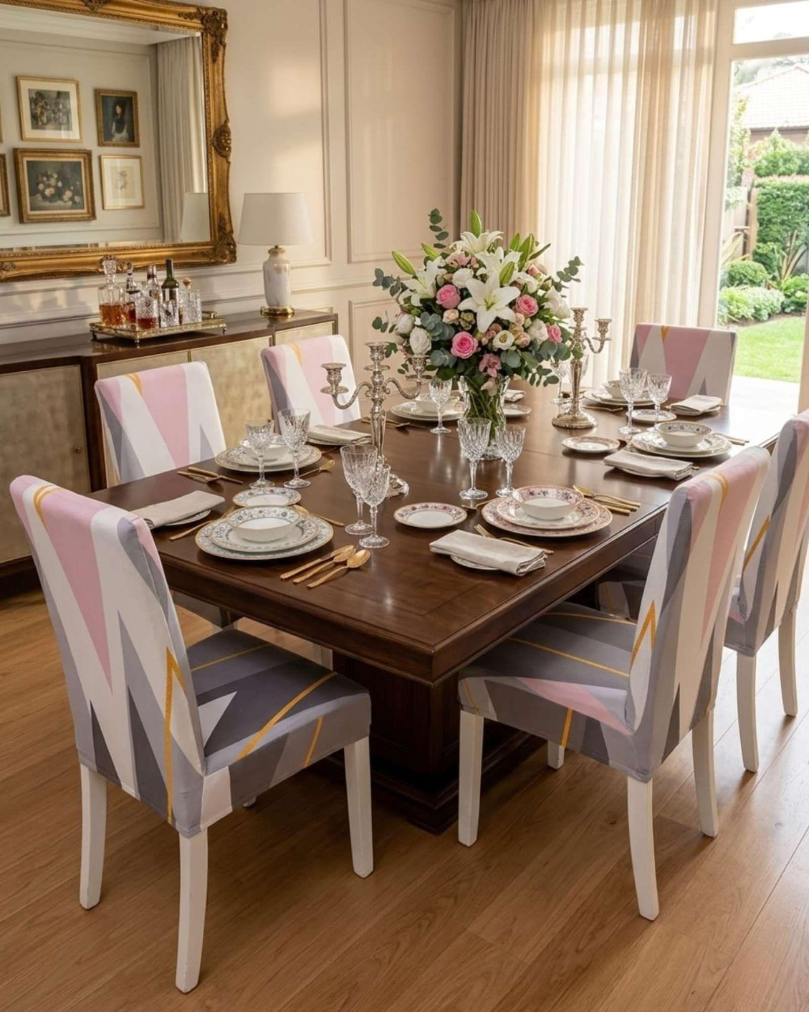 JUEGOS DE 6 FUNDAS PARA SILLAS  CON DISEÑO ELASTICO M10-4