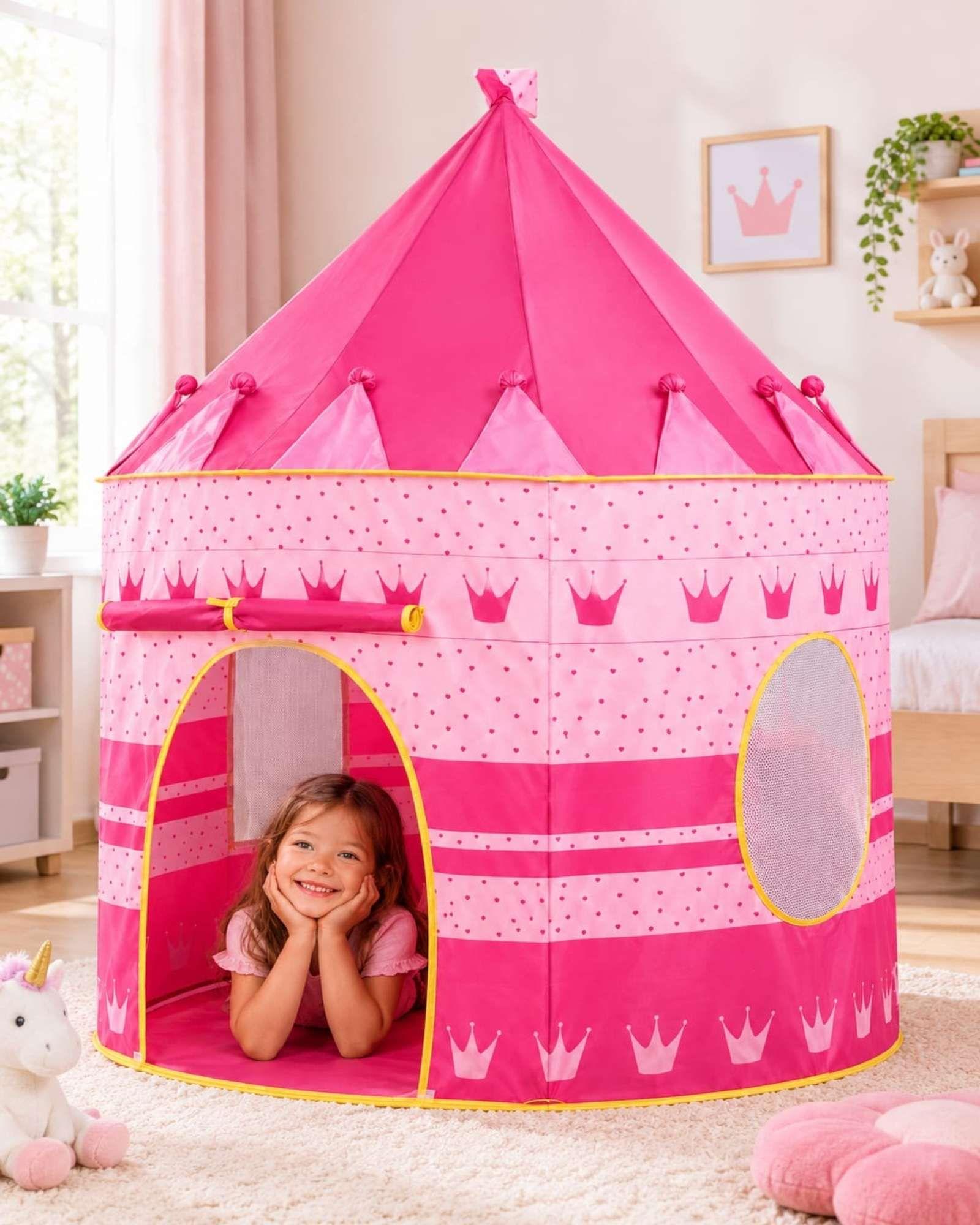Carpa Infantil Castillo Princesa Rosada con Coronas-2