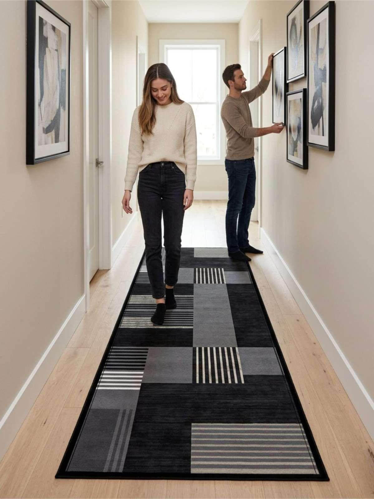 Alfombra De Pasillo Antideslizante 60x180 Suave Lavable gris-4