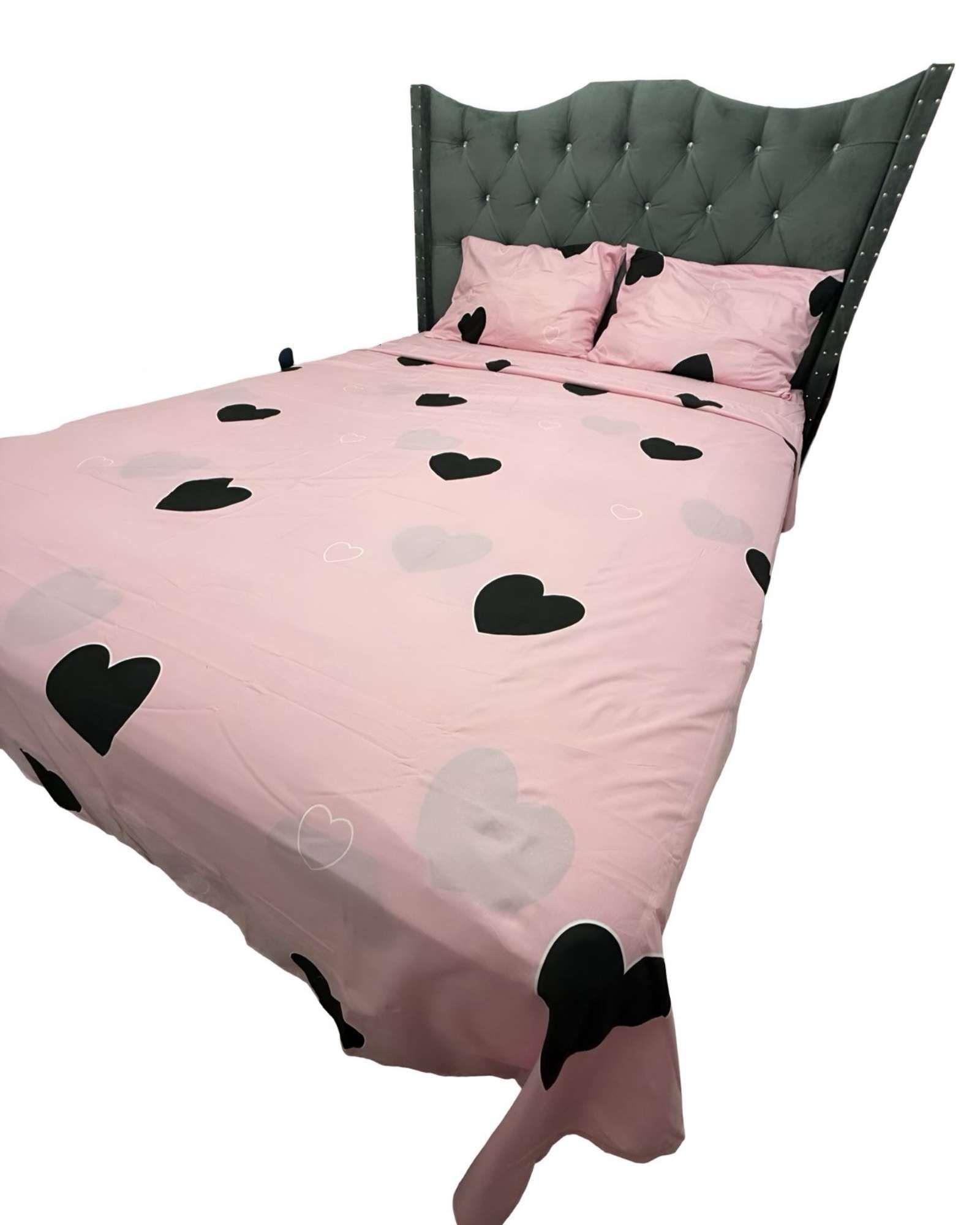 JUEGO DE SABANAS DE GÉNERO KING ROSADA CORAZONES NEGROS-2