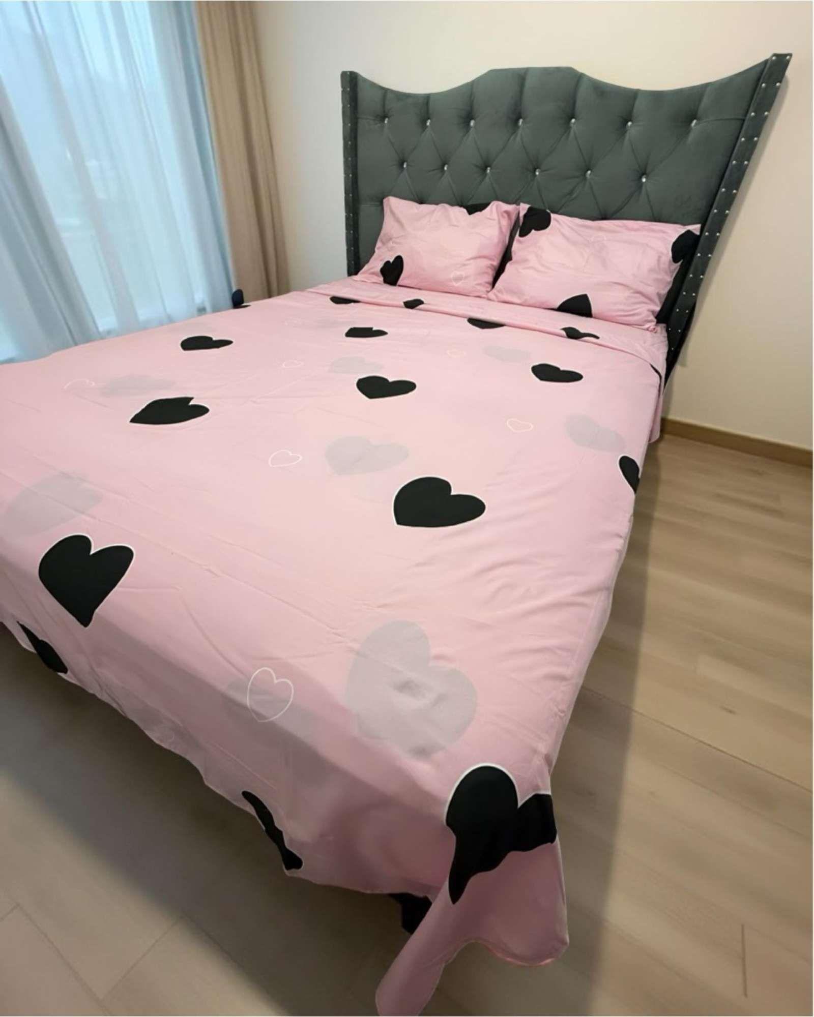 JUEGO DE SABANAS DE GÉNERO KING ROSADA CORAZONES NEGROS-3