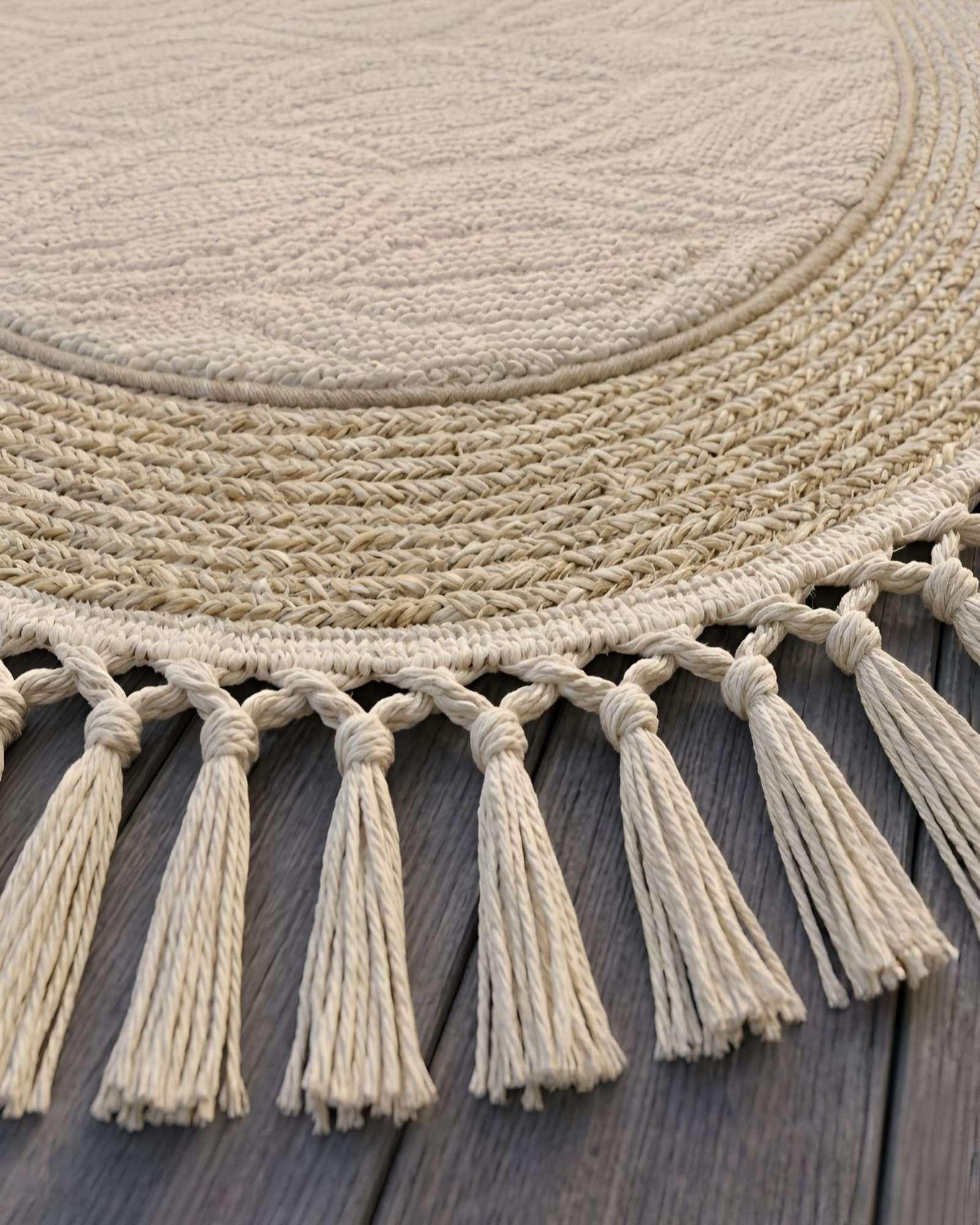 Alfombra Redonda Con Flecos 80cm Diámetro Diseño Boho A1-4