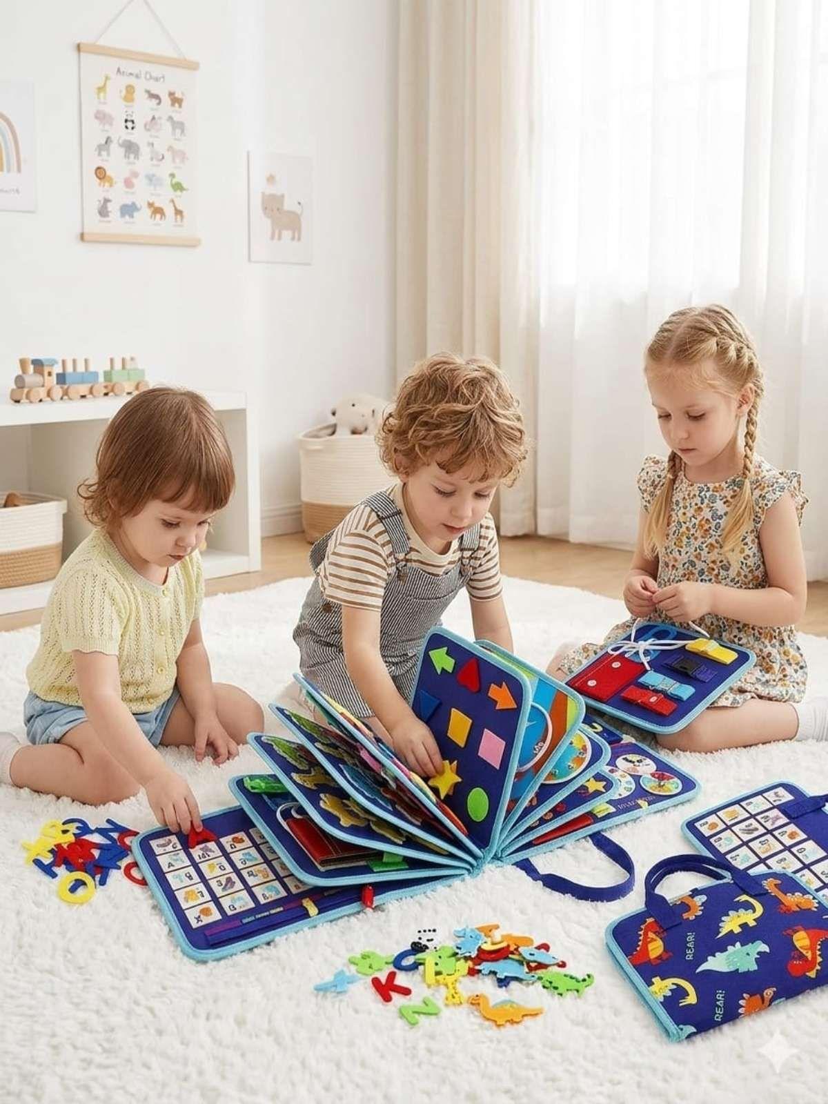Libro Sensorial con Tablero De Actividades Motricidad Fina azul-4