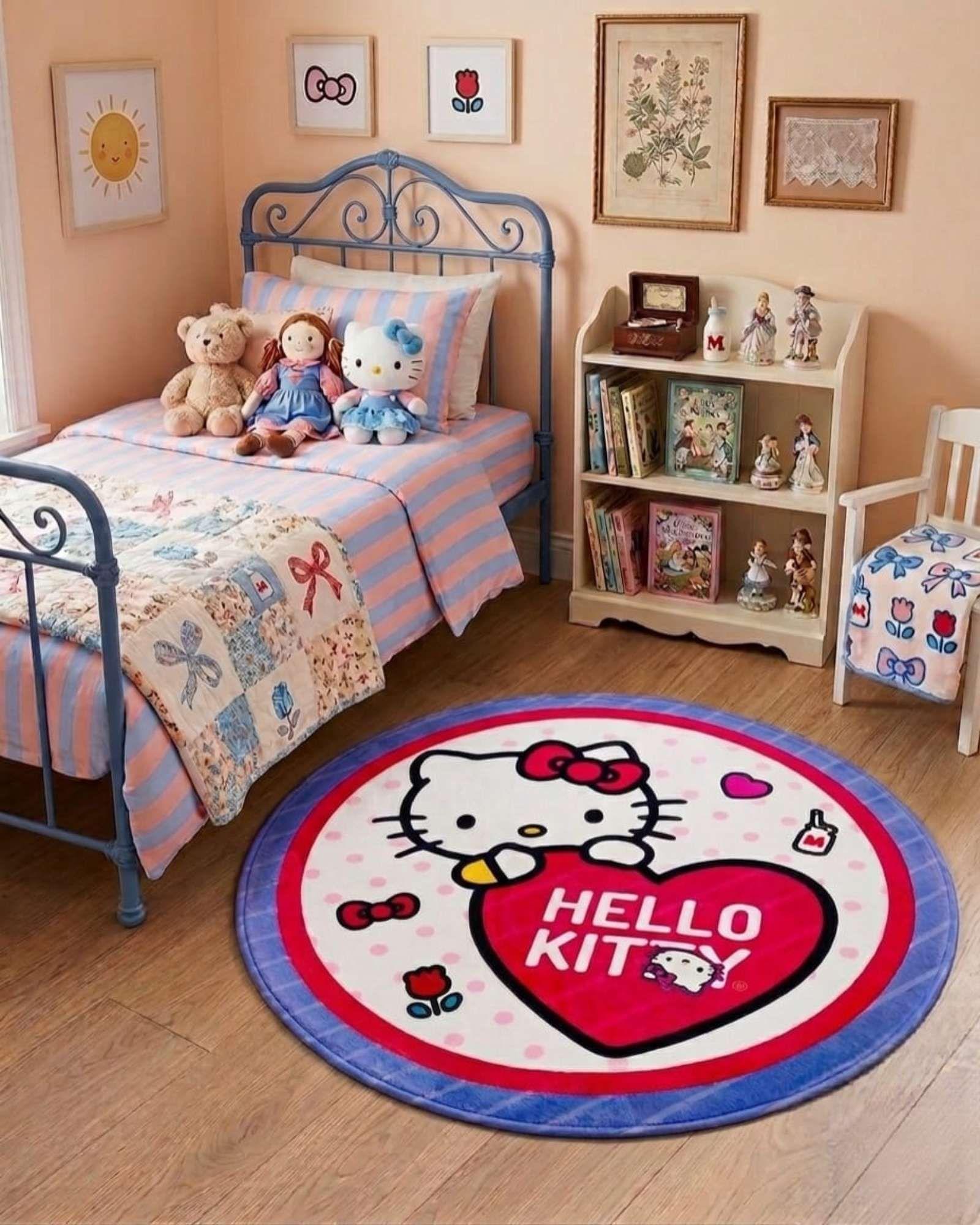 Alfombra Circular Acolchada Infantil De 80cm De Hello Kitty m3-1