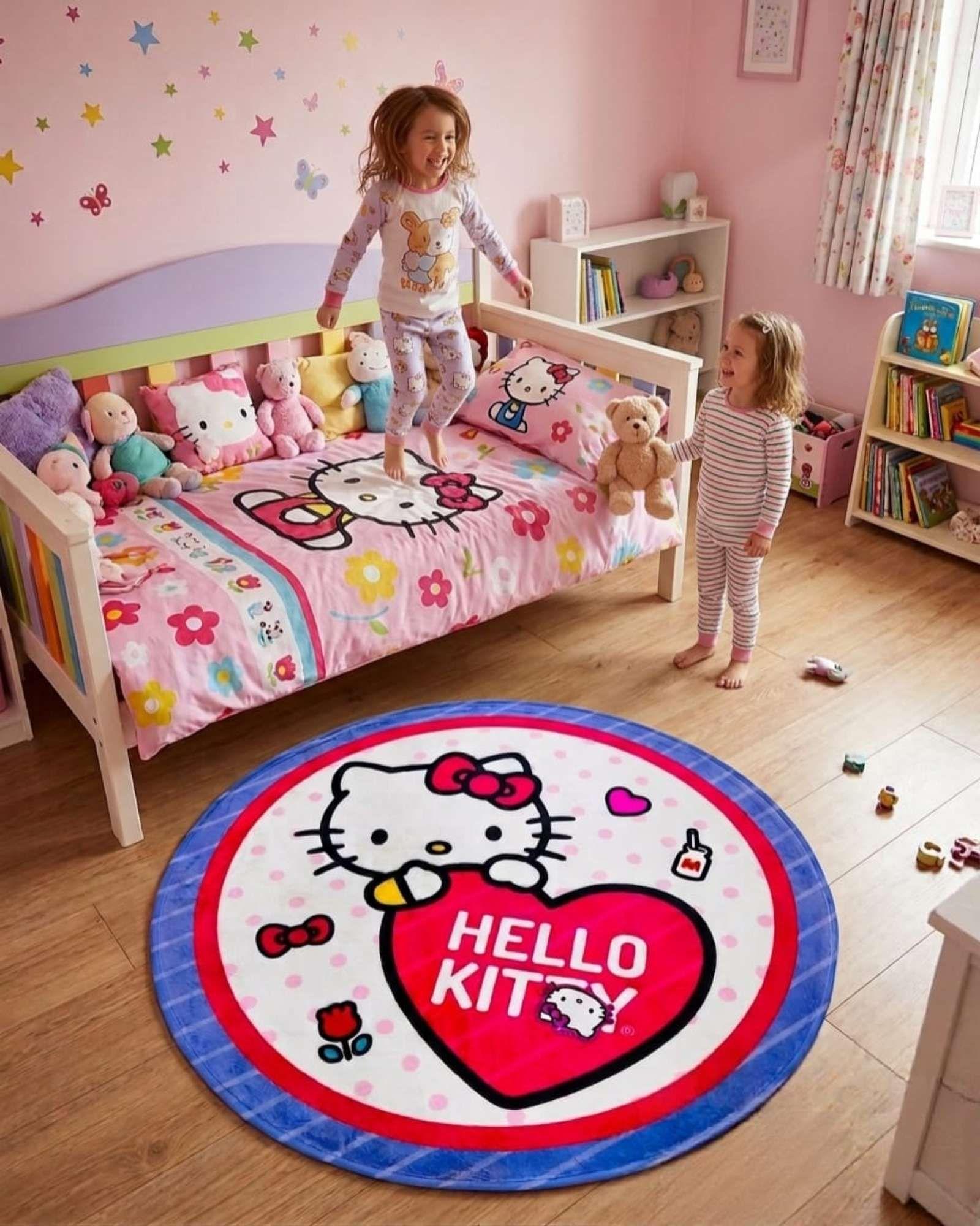 Alfombra Circular Acolchada Infantil De 80cm De Hello Kitty m3-2