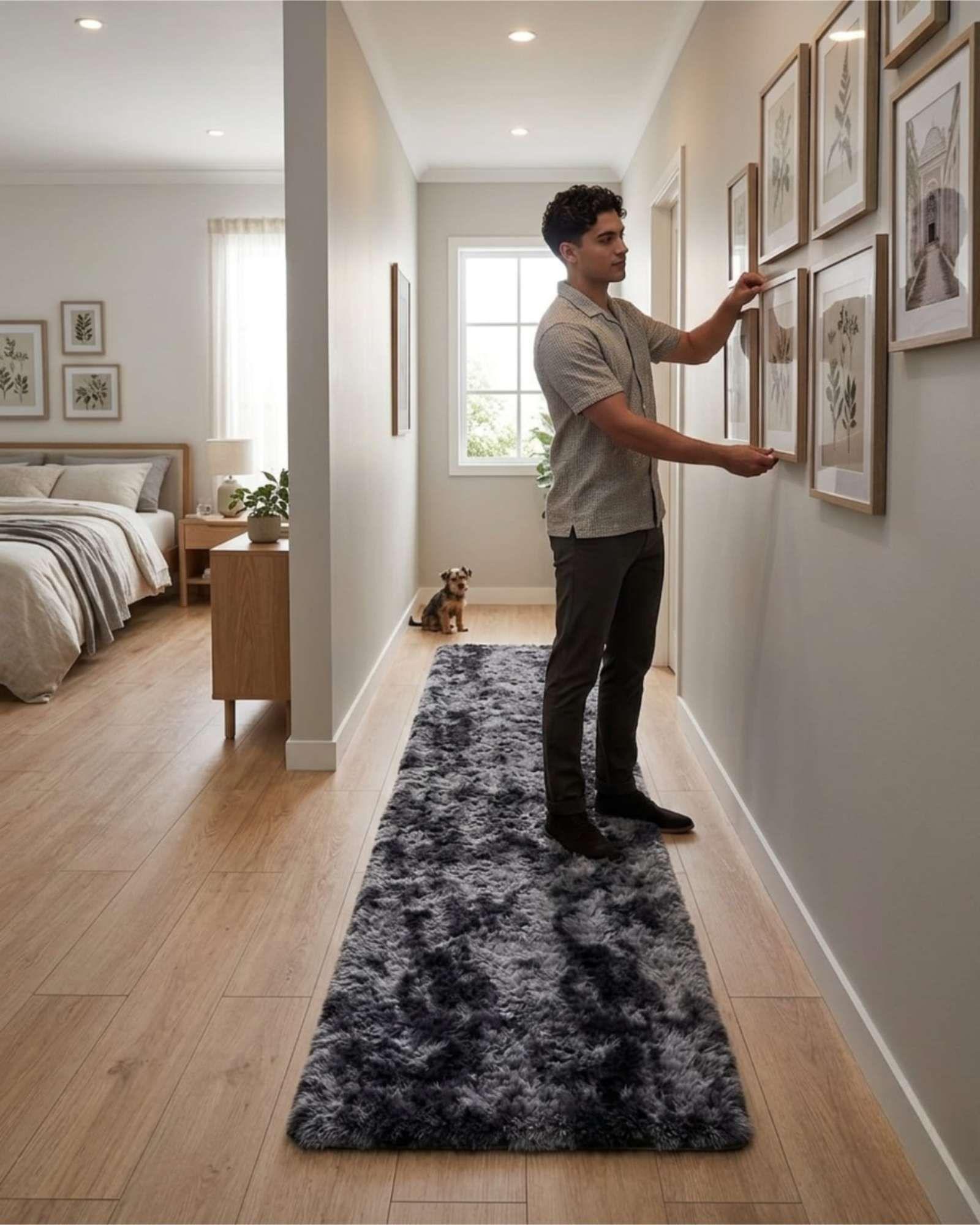 Alfombra Pasillera Shaggy 60x200 cm Pelo Largo Suave negro-3