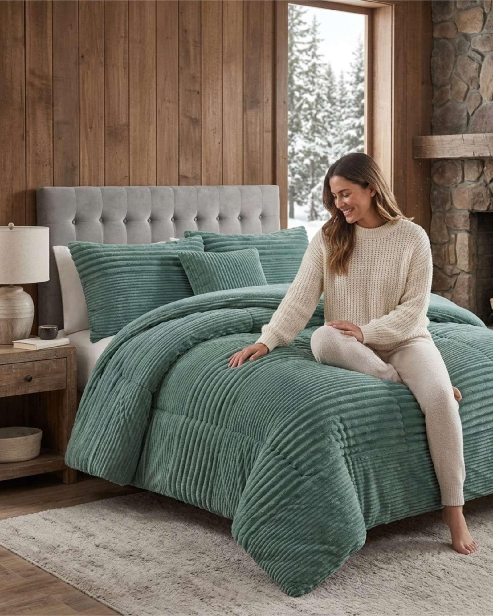 Plumón Acanalado 2 Plazas + Fundas "Renueva tu dormitorio con estilo y comodidad" verde-2