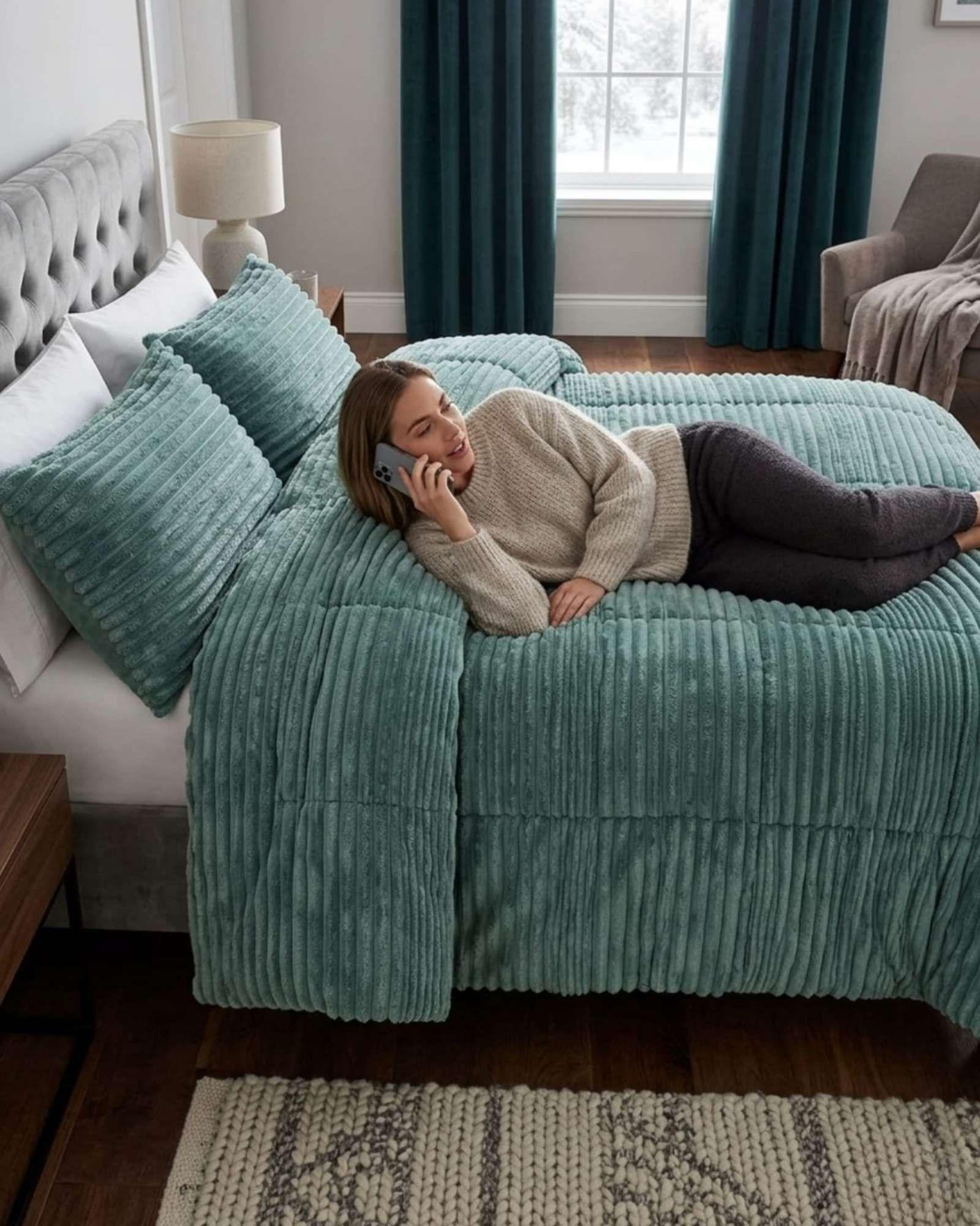 Plumón Acanalado 2 Plazas + Fundas "Renueva tu dormitorio con estilo y comodidad" verde-3