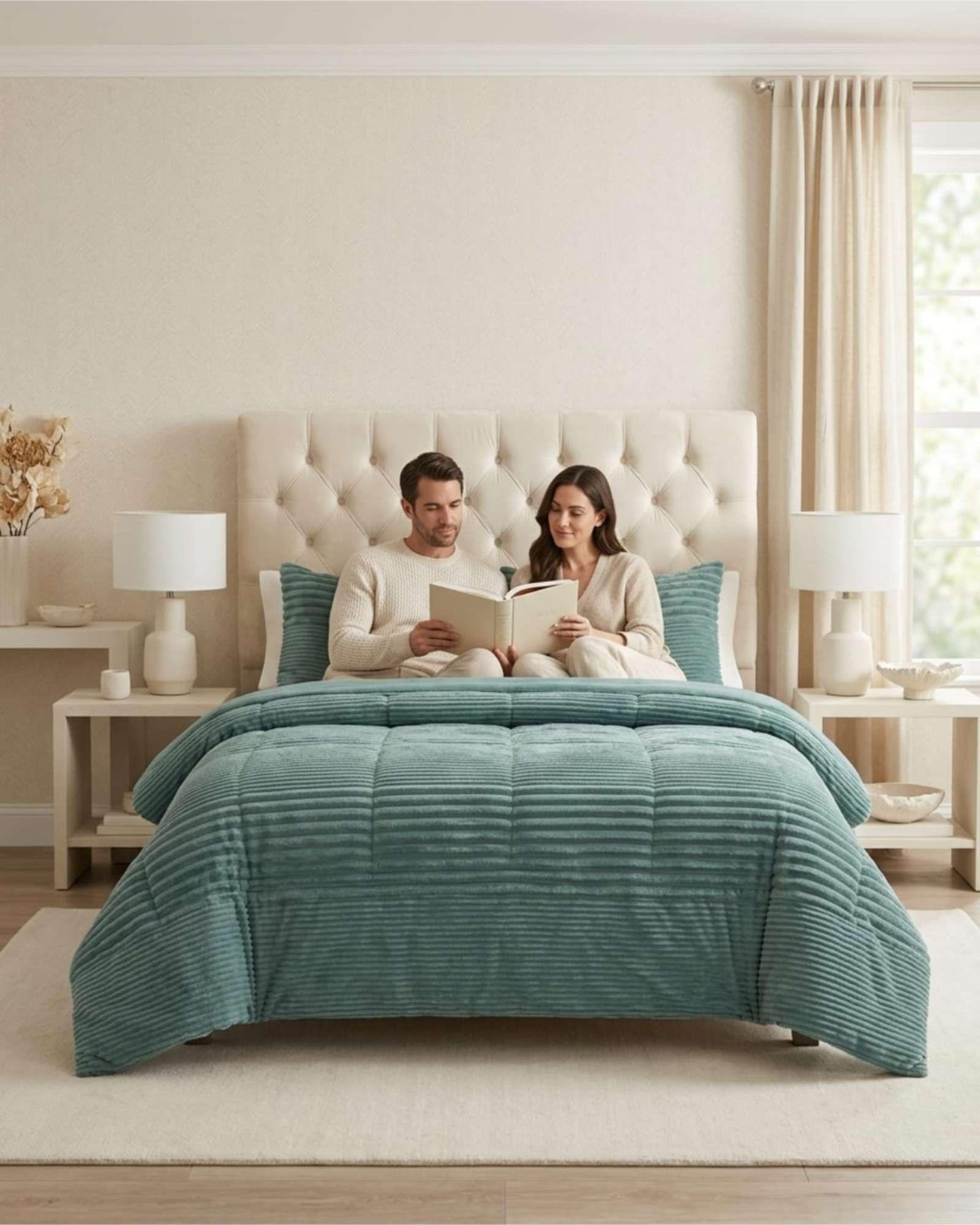 Plumón Acanalado 2 Plazas + Fundas "Renueva tu dormitorio con estilo y comodidad" verde-4