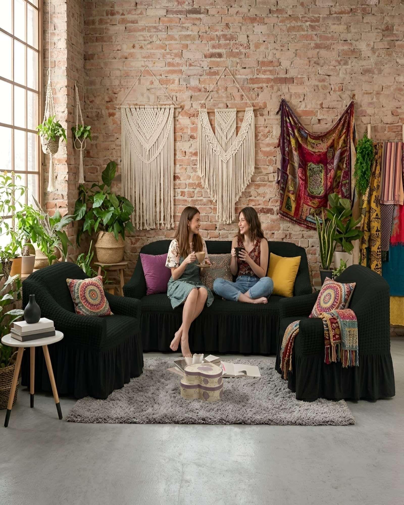 Juego Fundas Sillon Elastica 3+1+1 Nido Abeja Con Faldon A7-1