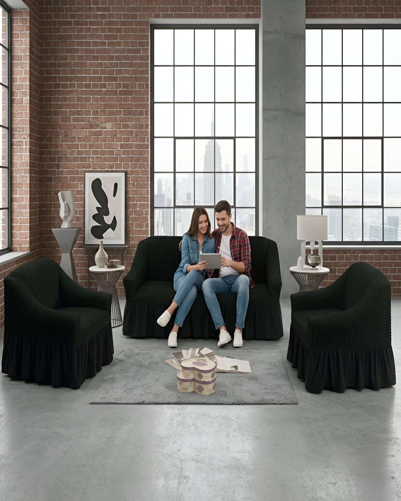 Juego Fundas Sillon Elastica 3+1+1 Nido Abeja Con Faldon A7-2