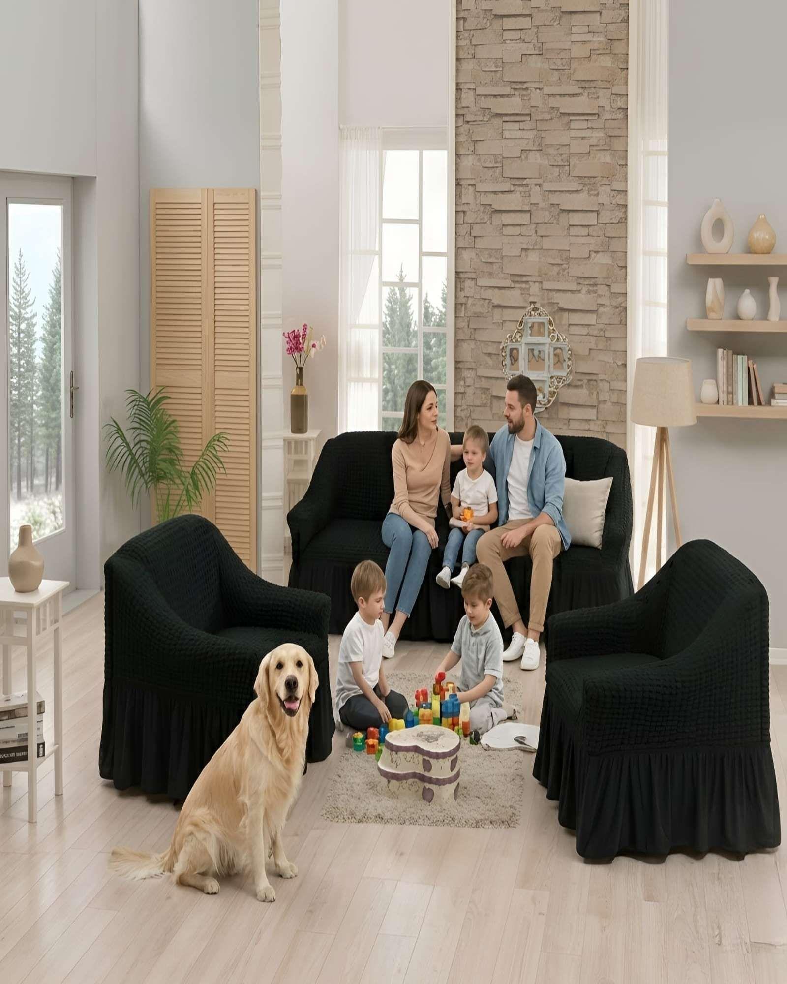 Juego Fundas Sillon Elastica 3+1+1 Nido Abeja Con Faldon A7-4