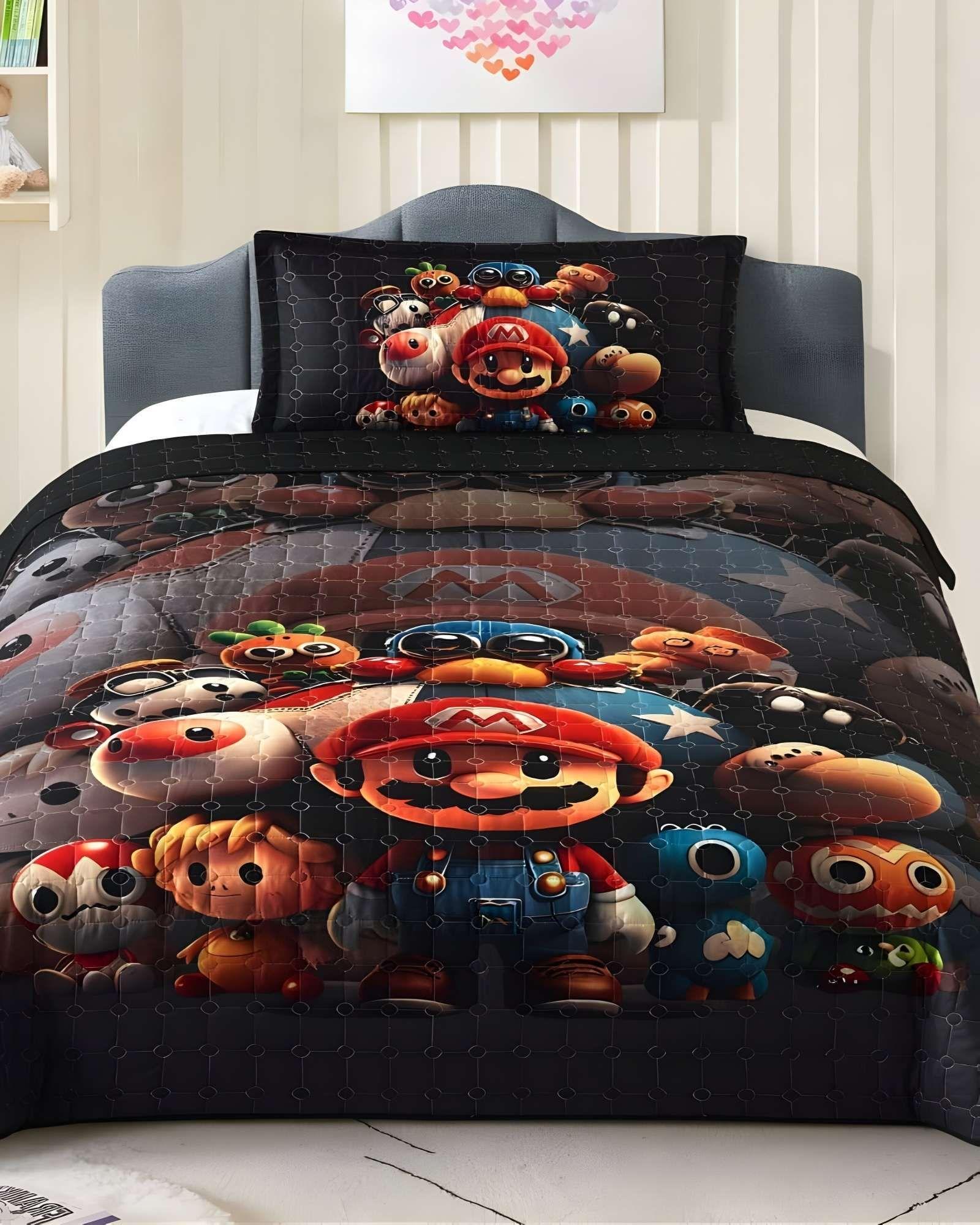 COBERTOR QUILT VERANO MARIO BROS INFANTIL NIÑO-3