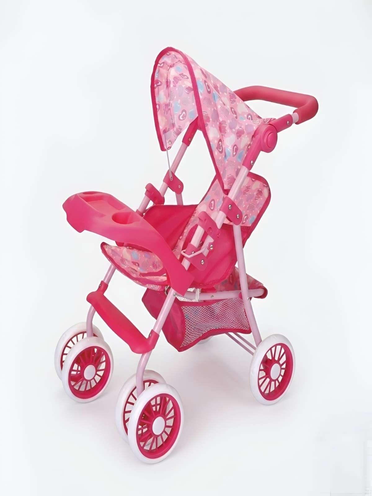 Coche de Juguete para Muñecas con Toldo y Bandeja Frontal - Rosado Corazones 4-2