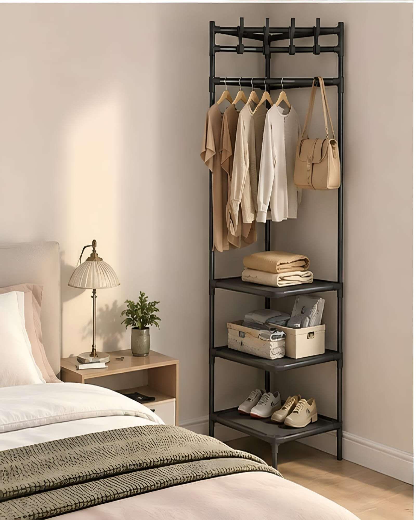 Closet Esquinero De 185 Cm Perchero Con Repisas De Almacenamiento m1-3