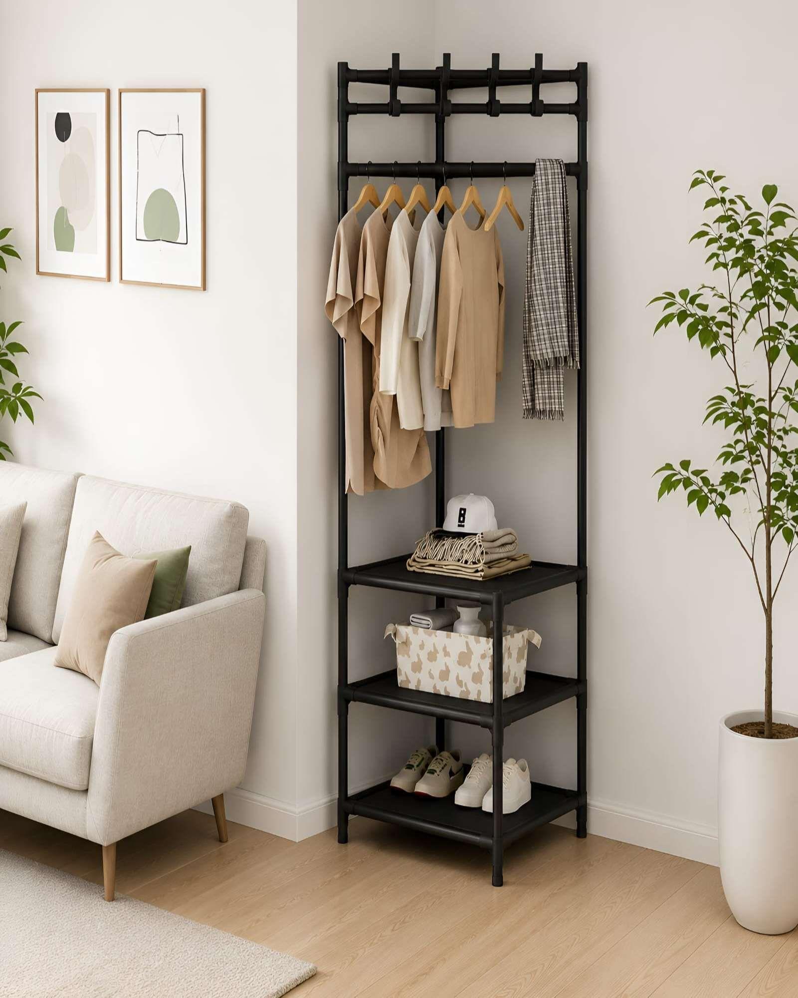Closet Esquinero De 185 Cm Perchero Con Repisas De Almacenamiento m1-5