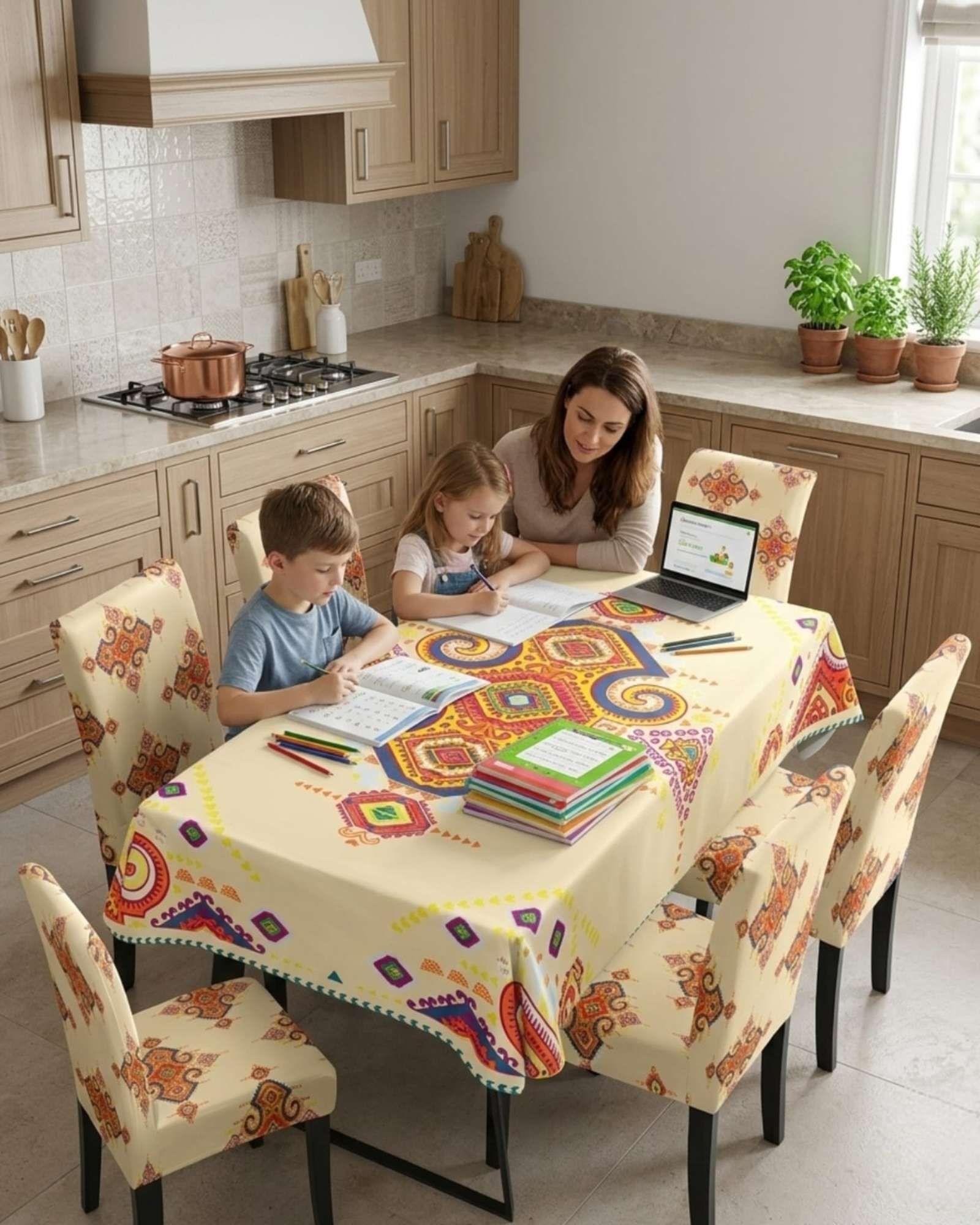 Juego De Mantel Antimanchas 140x220 + 6 Fundas De Silla 07-4