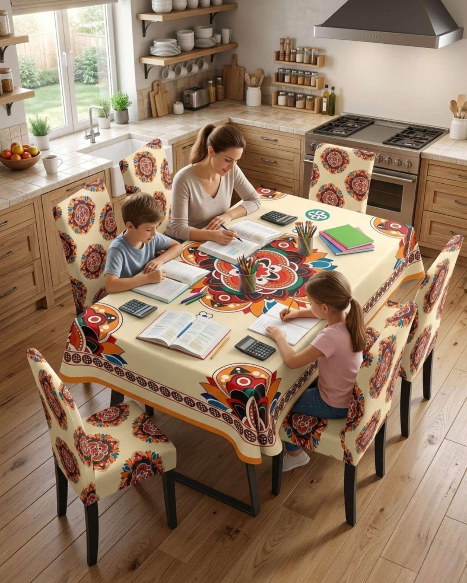 Juego De Mantel Antimanchas 140x220 + 6 Fundas De Silla 09-4