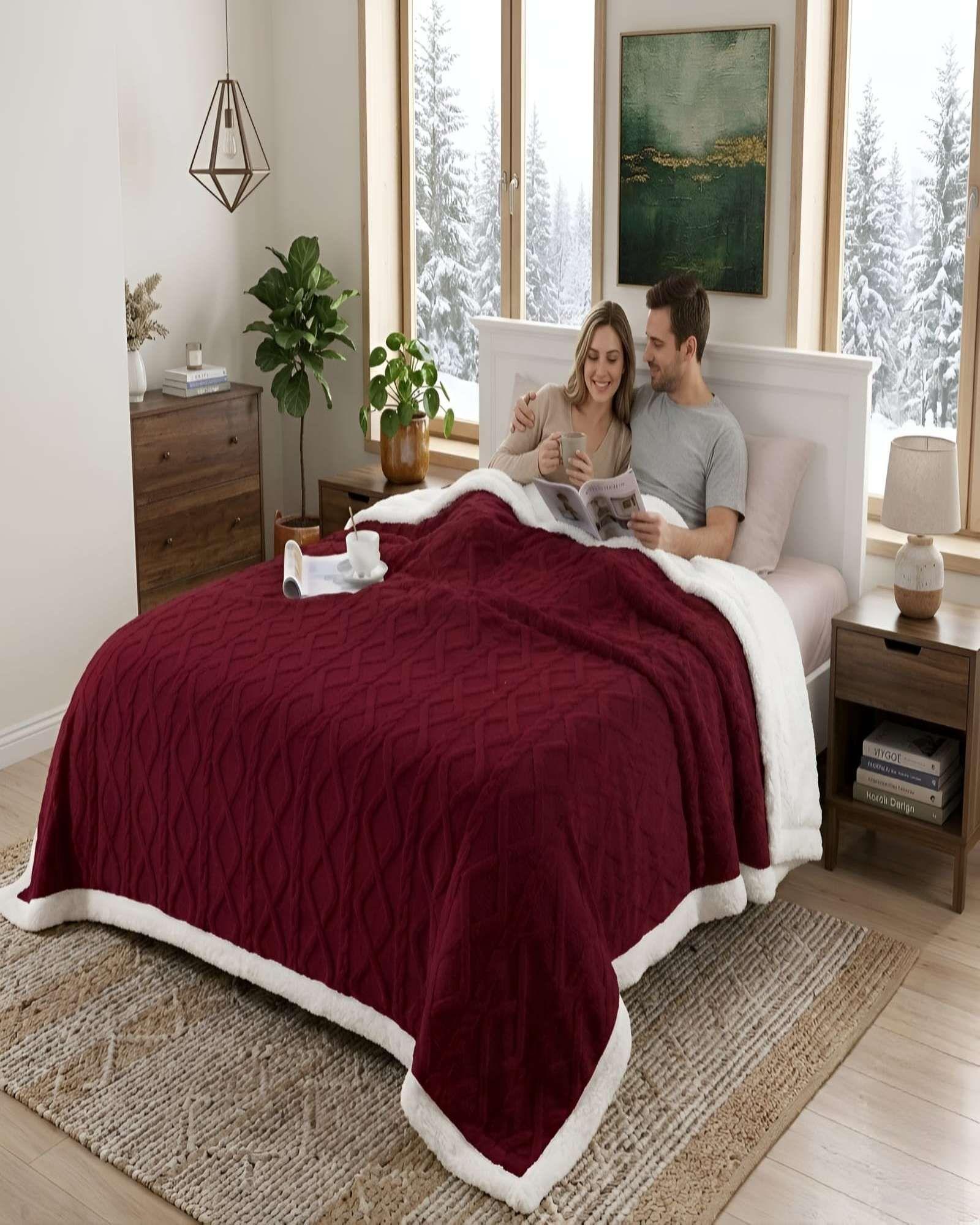 Frazada Sherpa Premium Con Diseño De Diamantes Plaza Y Media m4-1