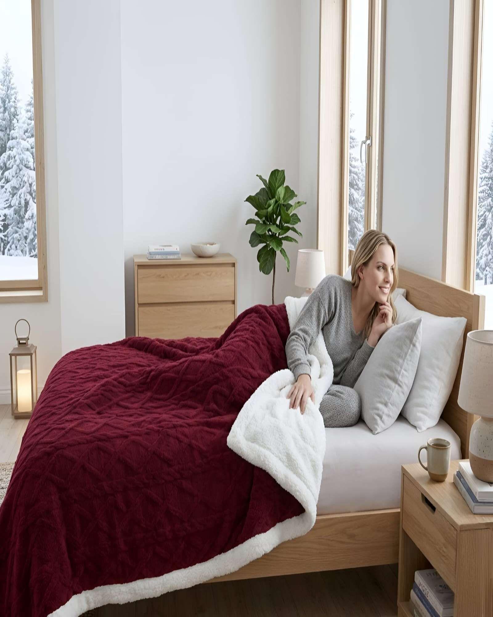 Frazada Sherpa Premium Con Diseño De Diamantes Plaza Y Media m4-3