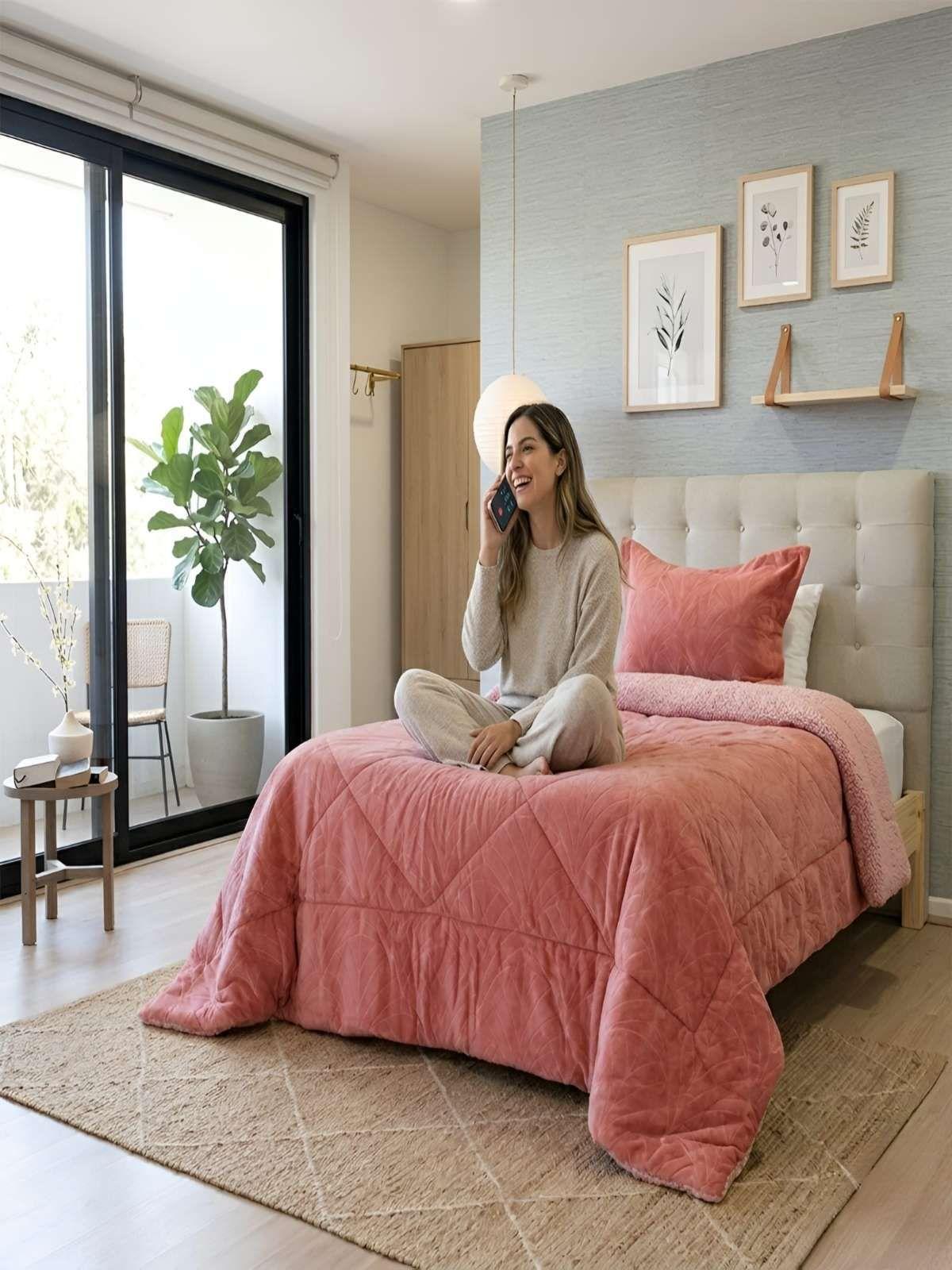 Cubrecama Outboss Deluxe Sherpa 1.5 Plazas Rosado-0