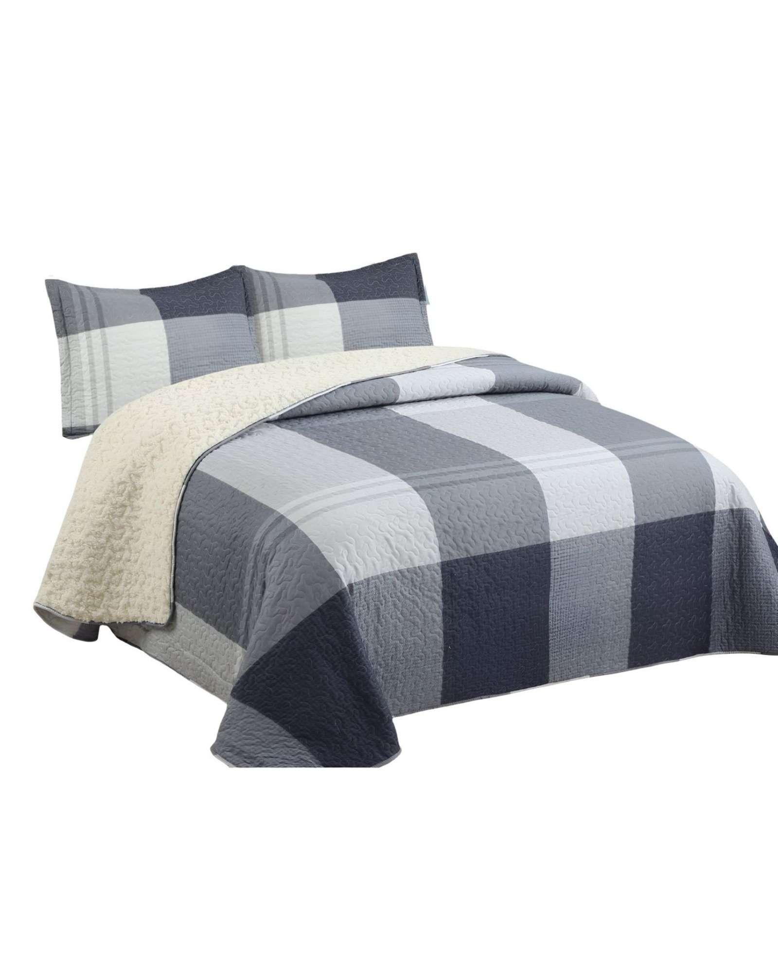 Cubrecama Quilt con sherpa plaza y media gris 180 x 230 cm J4-2
