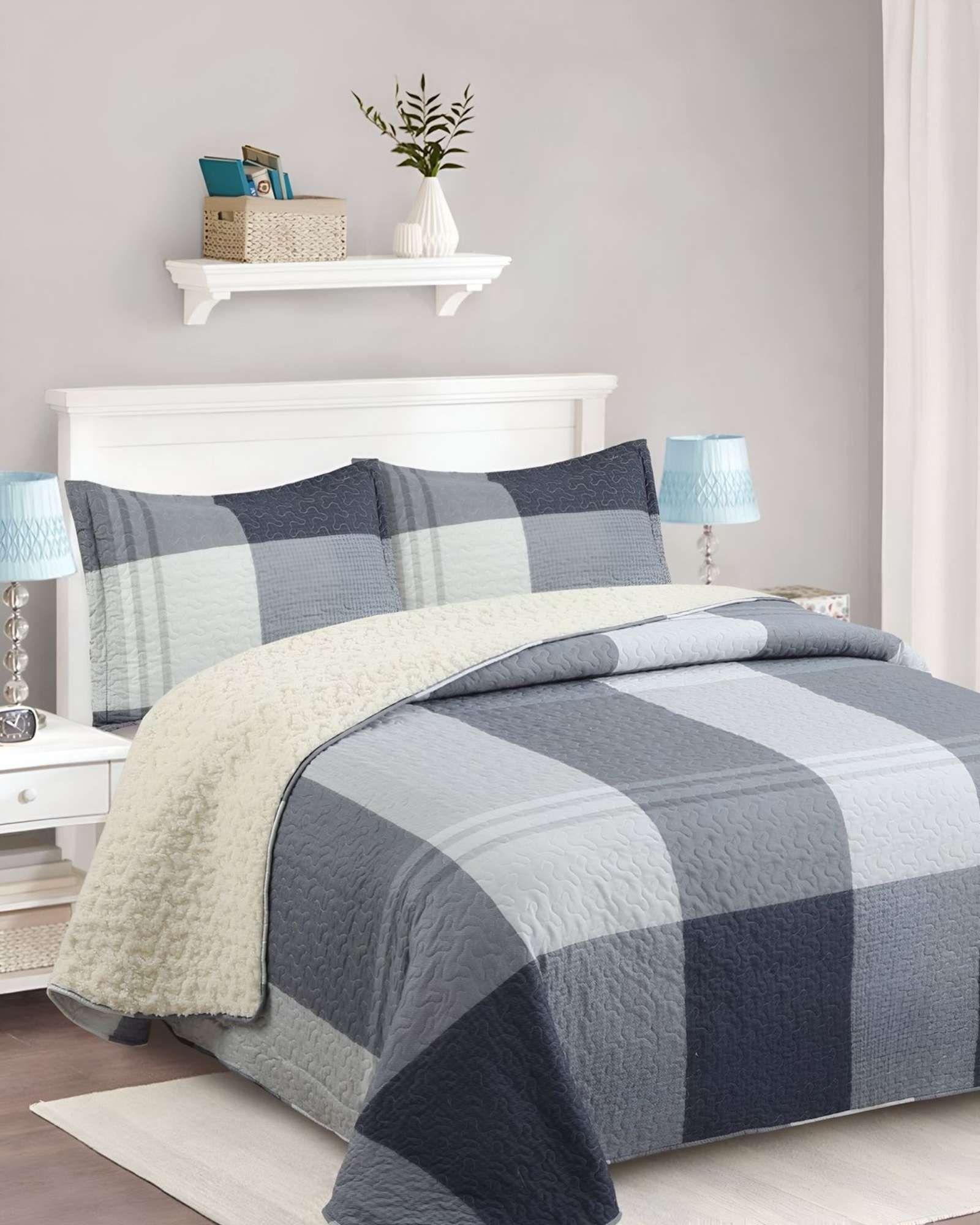 Cubrecama Quilt con sherpa plaza y media gris 180 x 230 cm J4-3