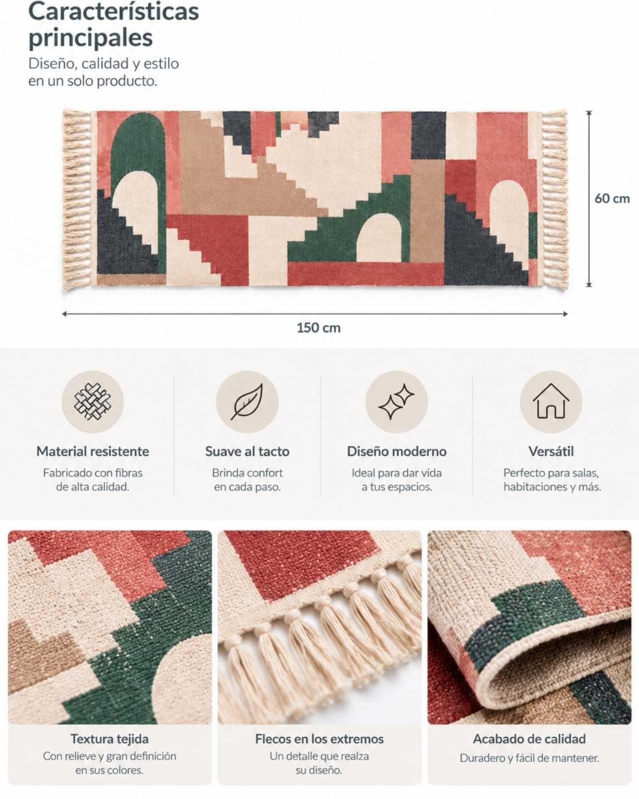Set De 2 Alfombras De Pasillo 60x150 cm Estilo Bohemio con Flecos m2-4