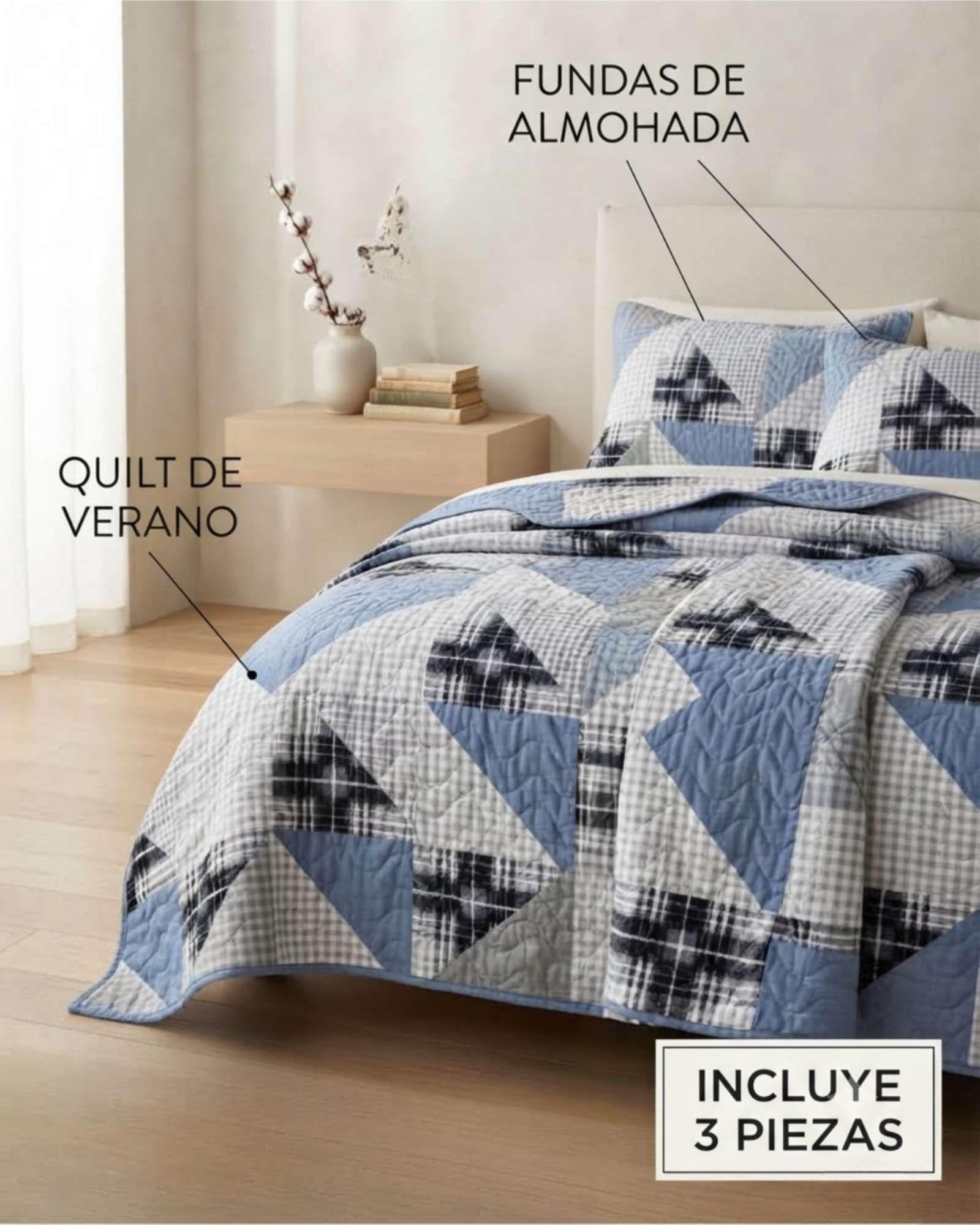 Cubrecama Quilt de Verano King Delgado Ultra Liviano + 2 Almohadas 06-4